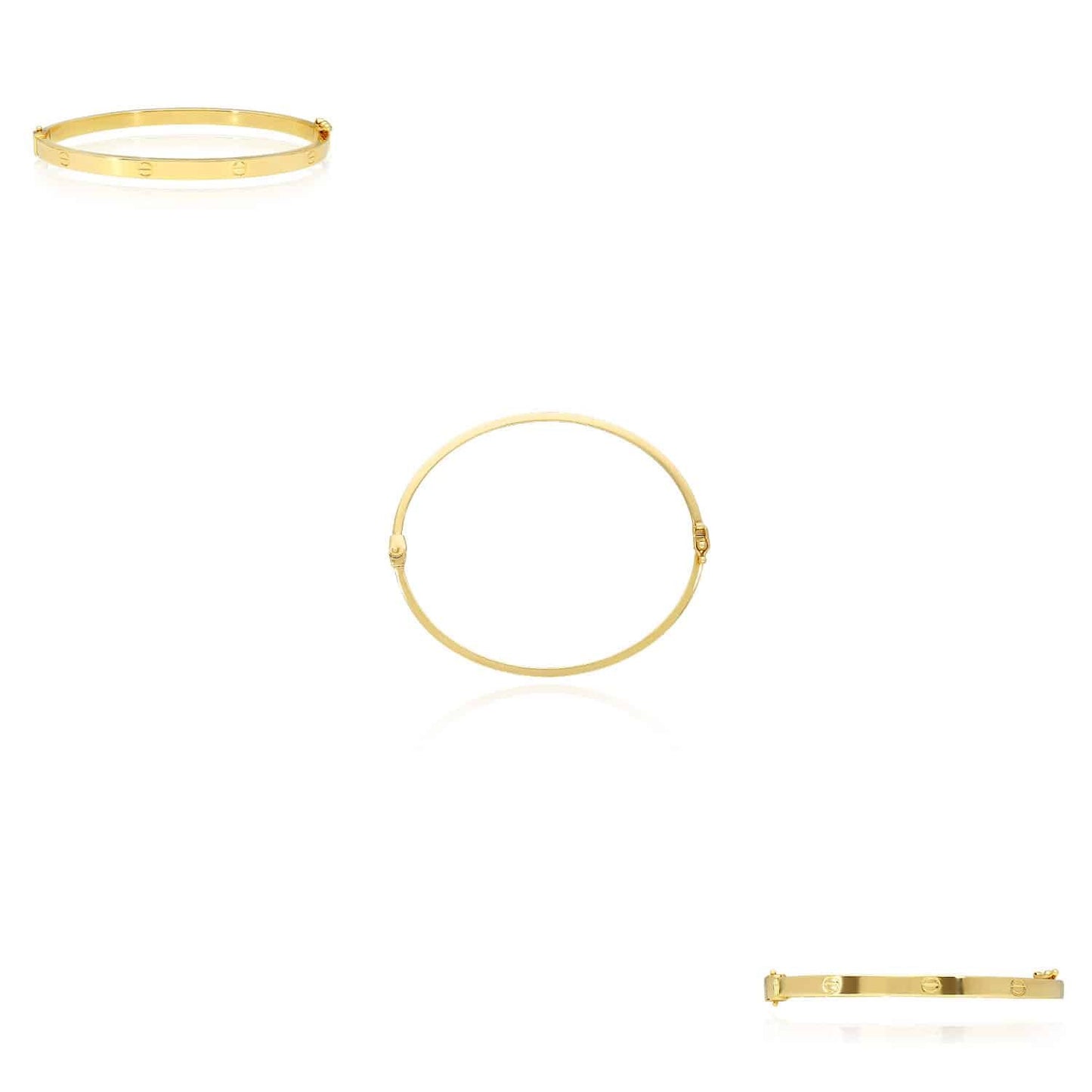14K Yellow Gold Hollow 4mm Screw Pattern Bangle Bracelet 6.25"-7.5"