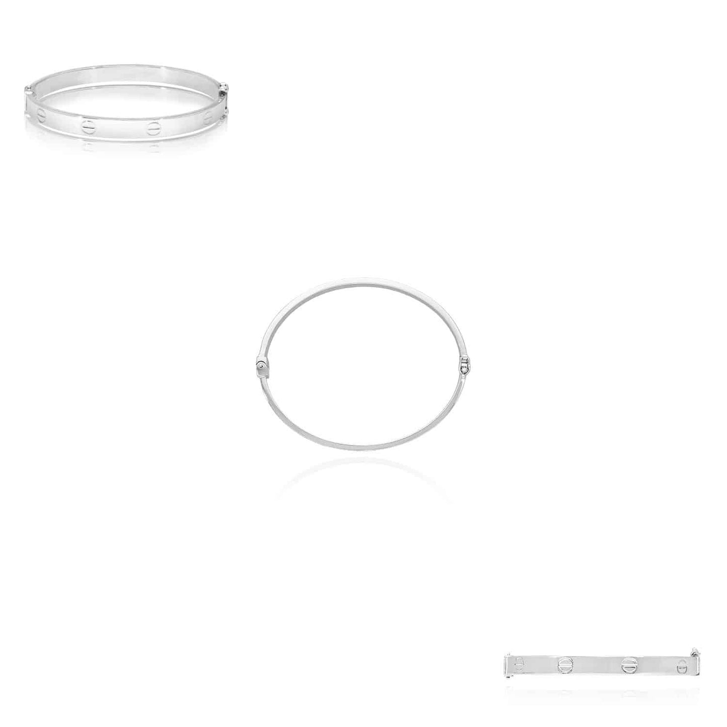 14K White Gold 6mm Screw Pattern Bangle Bracelet (Hollow) 6.25"-7.5"
