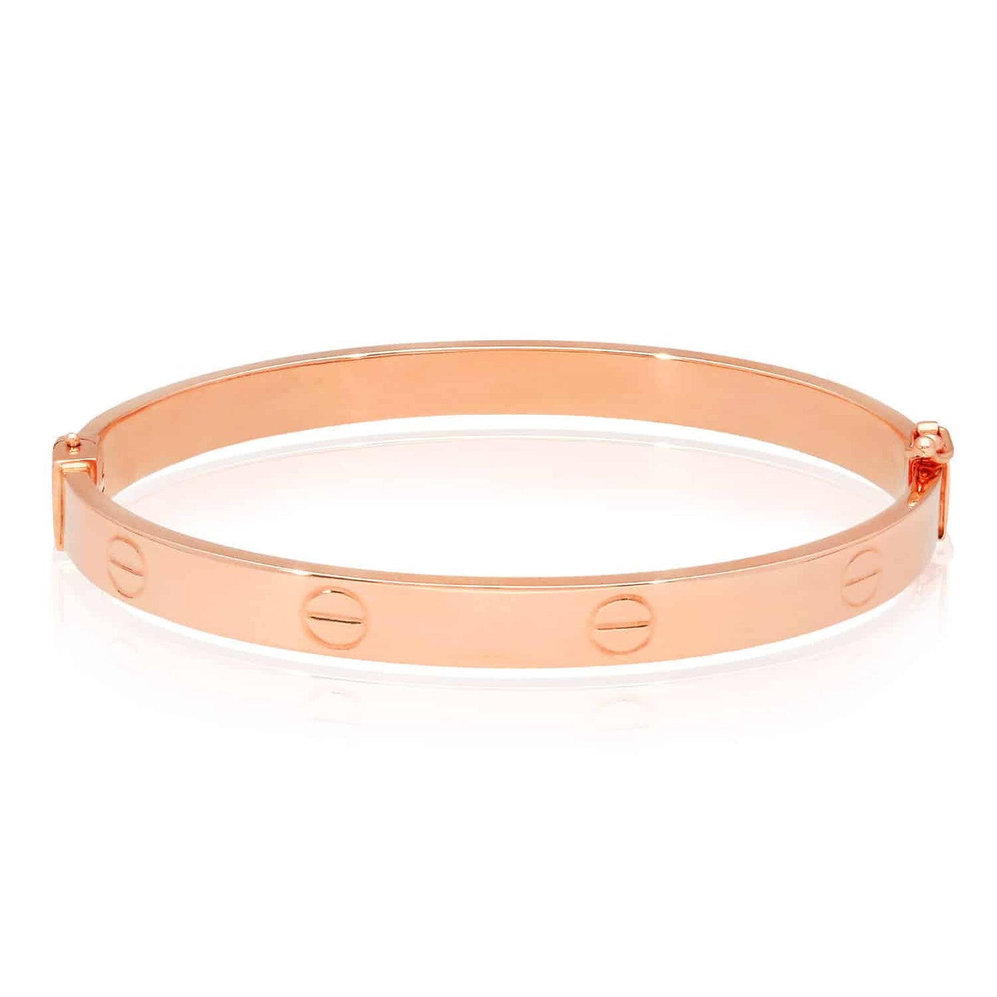 14K Rose Gold 6mm Hollow Screw Pattern Bangle Bracelet 6.5"-7.5"
