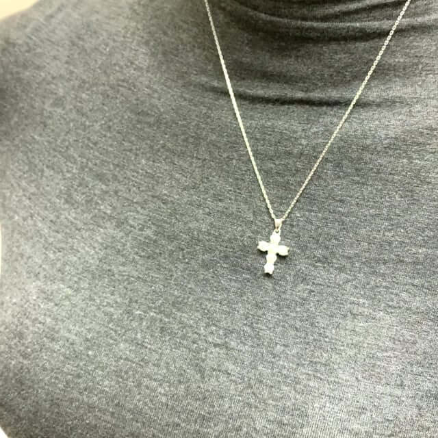 White Gold Over Sterling Silver Round Zirconia Cross Pendant Necklace 18"