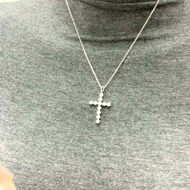 White Gold Over Sterling Silver Bezel Set Round Zirconia Cross Pendant Necklace 18"