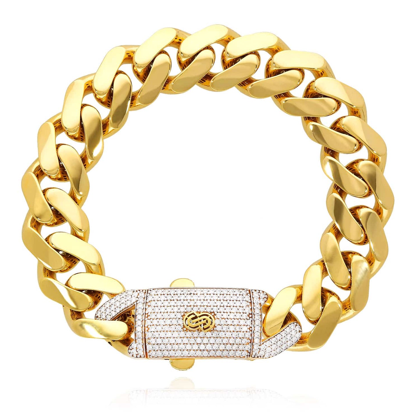 10K Gold Plain CZ Box Clasp 15mm Miami Monaco Bracelet 8.5"