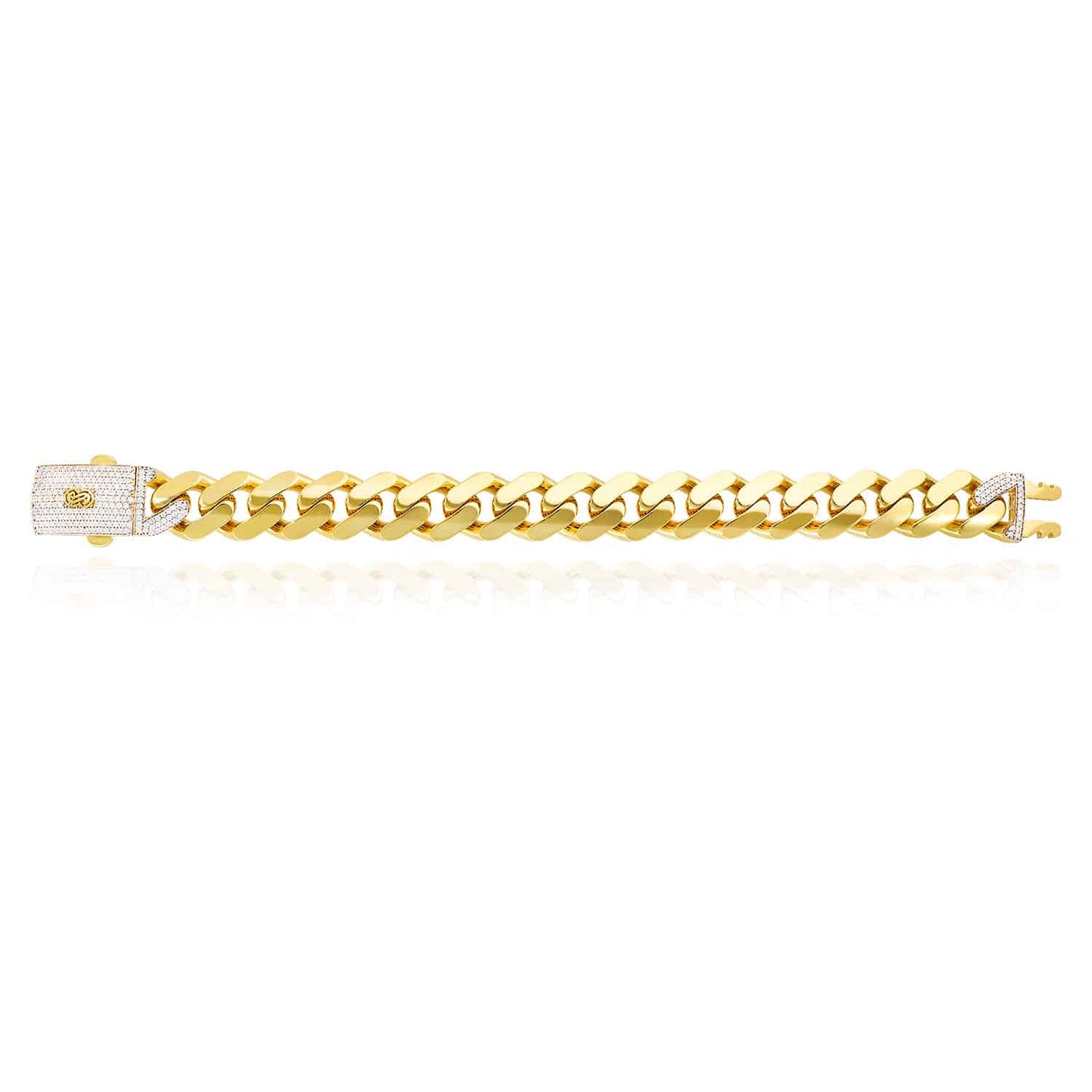 10K Gold Plain CZ Box Clasp 15mm Miami Monaco Bracelet 8.5"