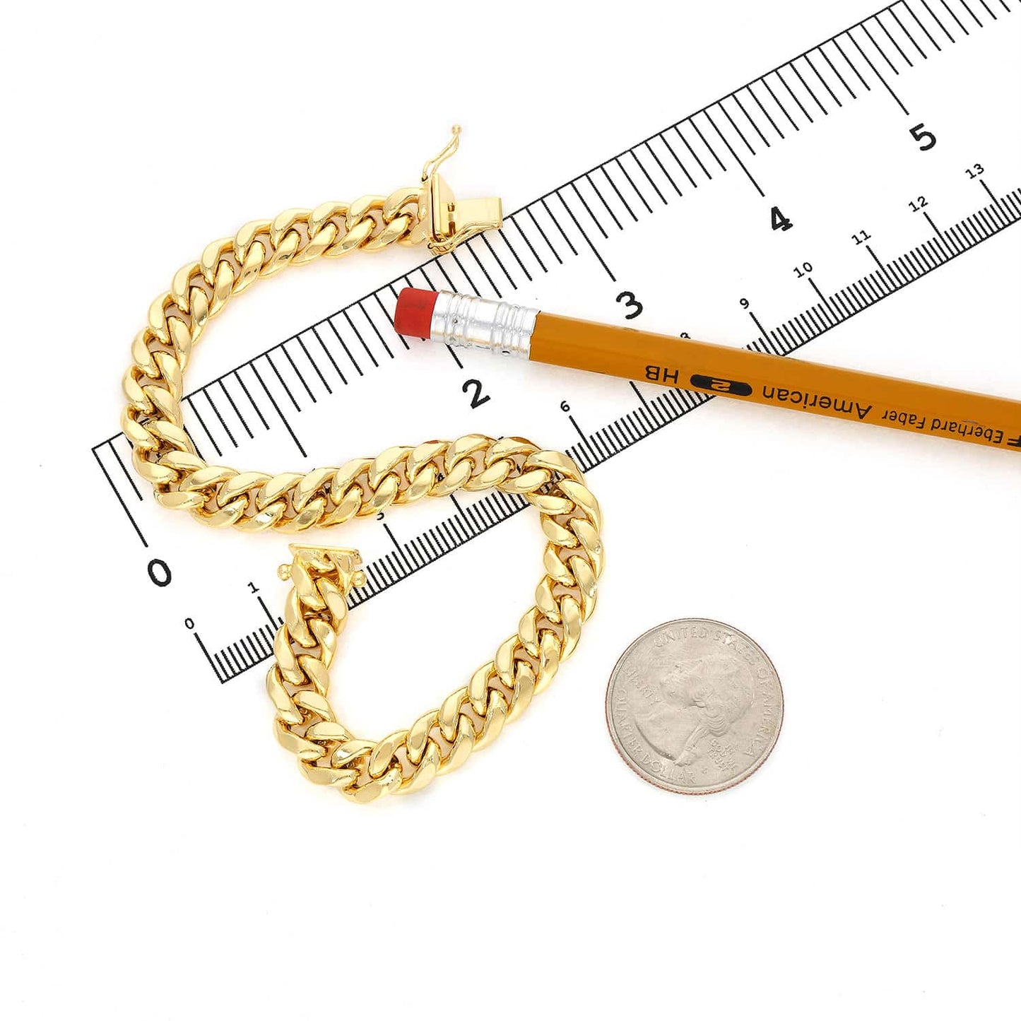 14K Real Gold 9mm Hollow Miami Cuban Box Clasp Bracelet 8.5"