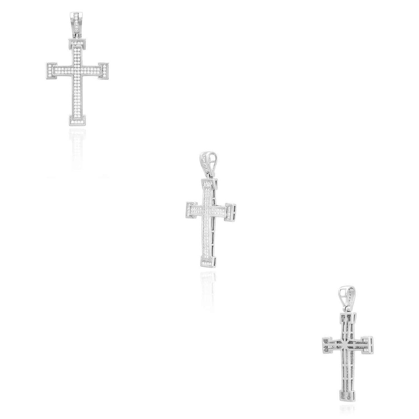 Yellow White Gold Over 925 Sterling Silver CZ Pave Milgrain Cross Pendant 1.69"