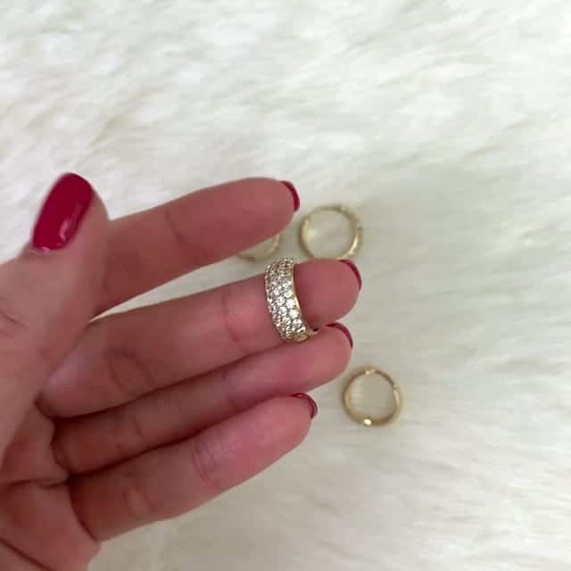 10K Yellow Gold 3-Row Prong Set Created Diamond Huggie Hoop Earrings 15mm/16mm