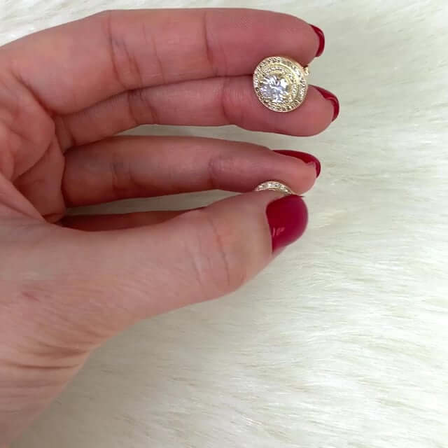 2.5 Carat Round Double Halo CZ Studs Earrings 10K Yellow Gold