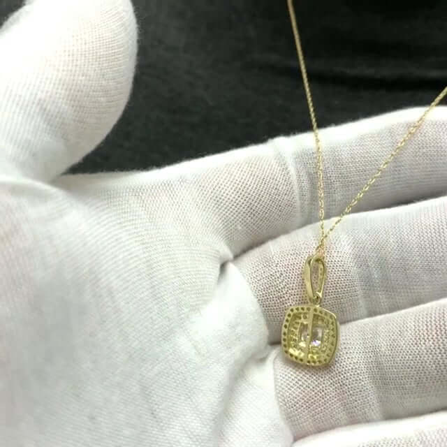 1.25Ct CZ Double Halo Square Shaped Pendant in 10K Yellow Gold