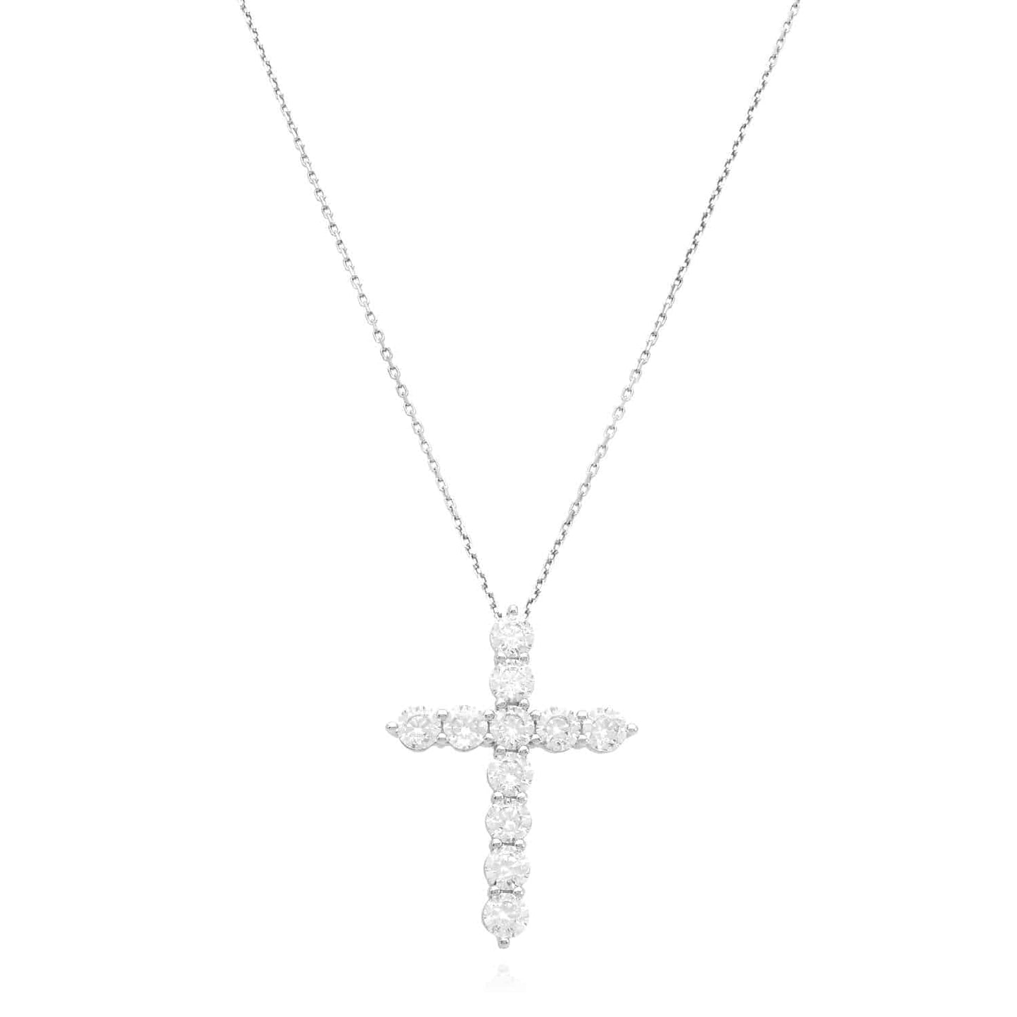 14K Yellow White Gold Over Silver CZ Cross Pendant Necklace 18"
