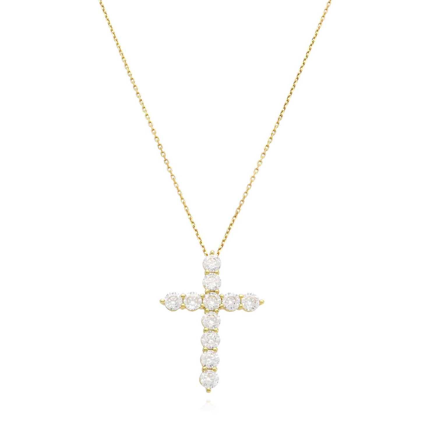 14K Yellow White Gold Over Silver CZ Cross Pendant Necklace 18"