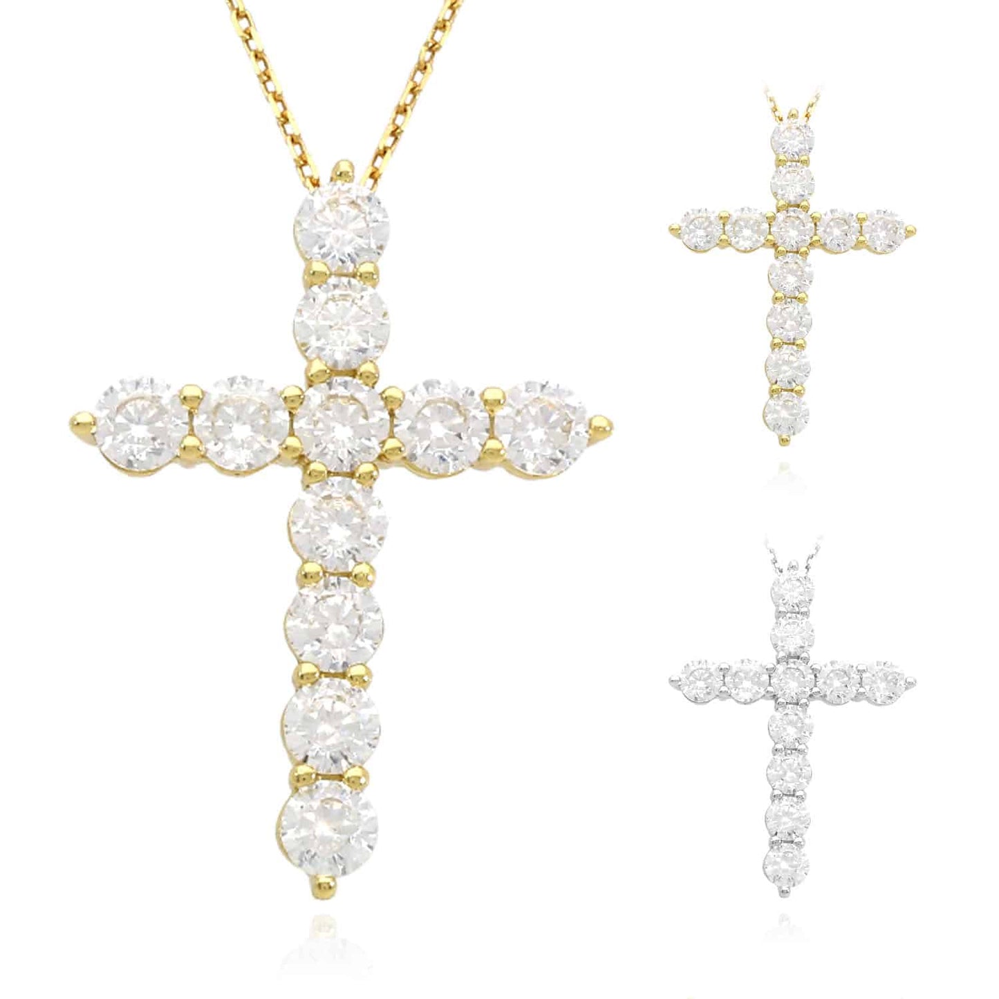 14K Yellow White Gold Over Silver CZ Cross Pendant Necklace 18"