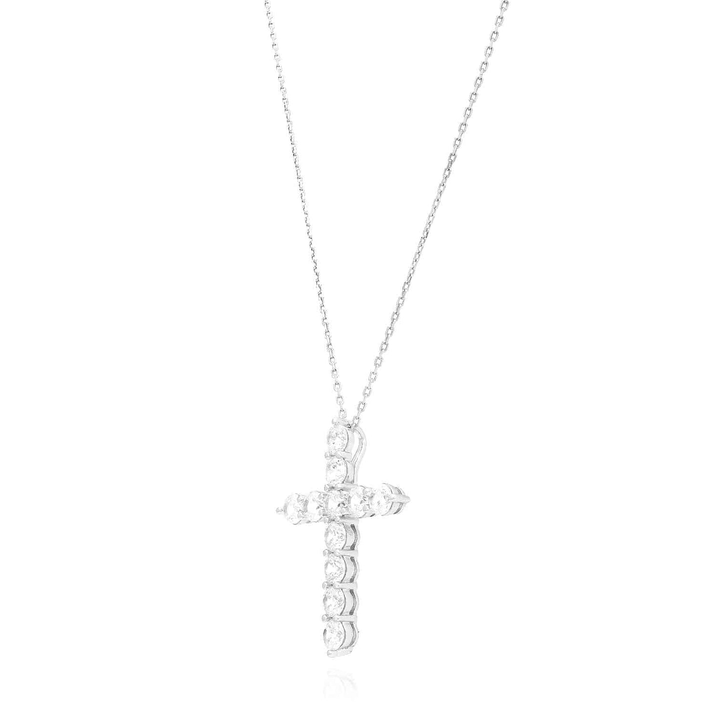 14K Yellow White Gold Over Silver CZ Cross Pendant Necklace 18"