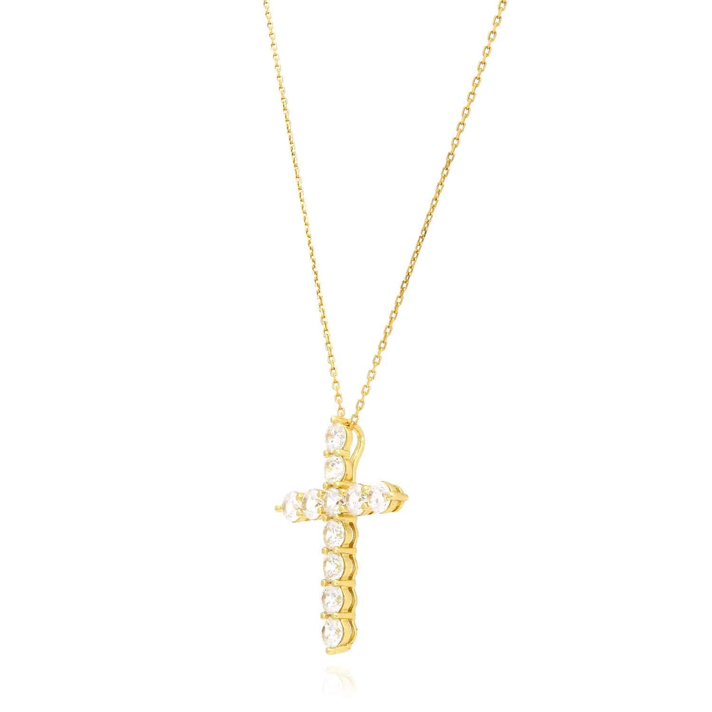 14K Yellow White Gold Over Silver CZ Cross Pendant Necklace 18"