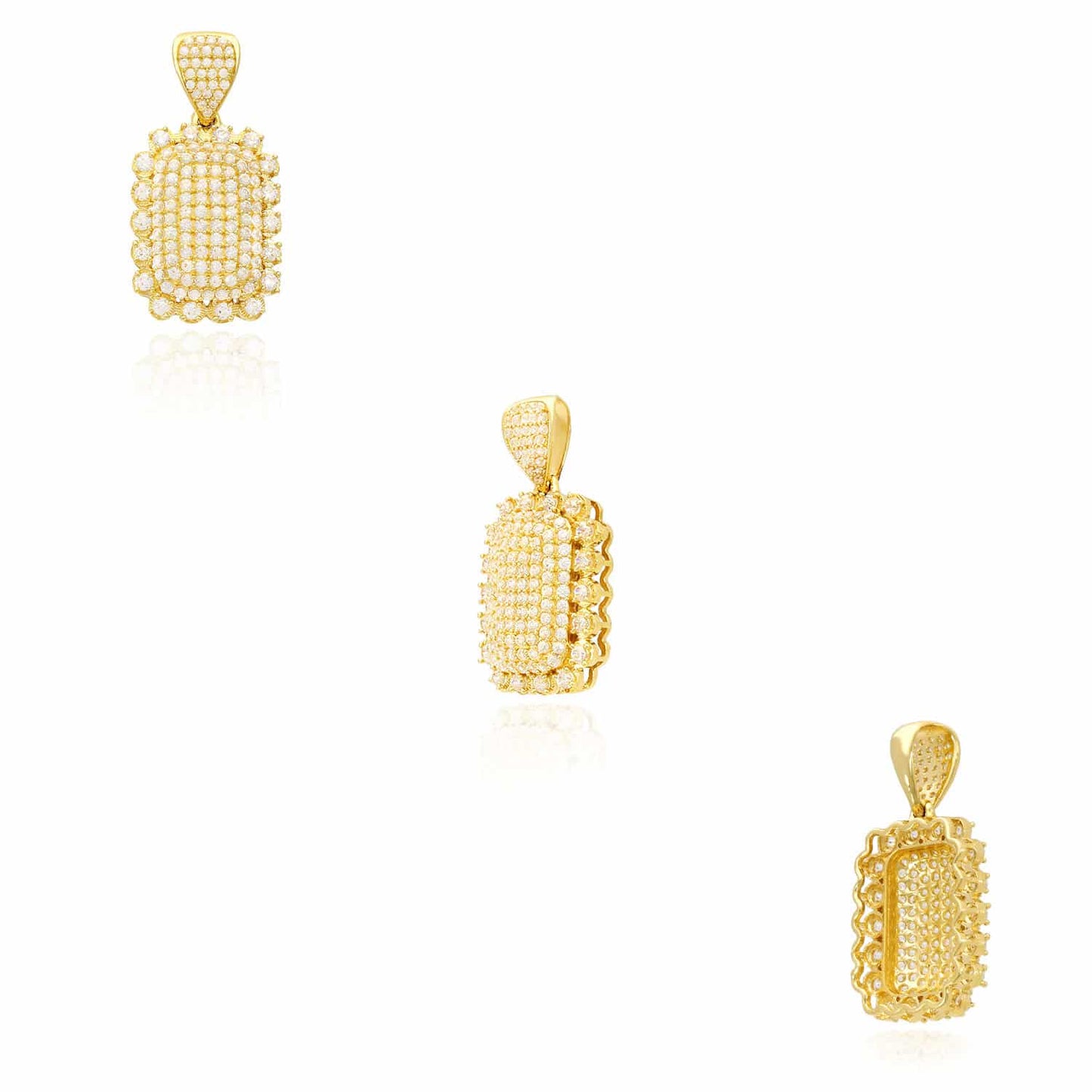 1.5CTW CZ 14K Yellow Gold Rectangle Cluster Frame Pendant 1.38"