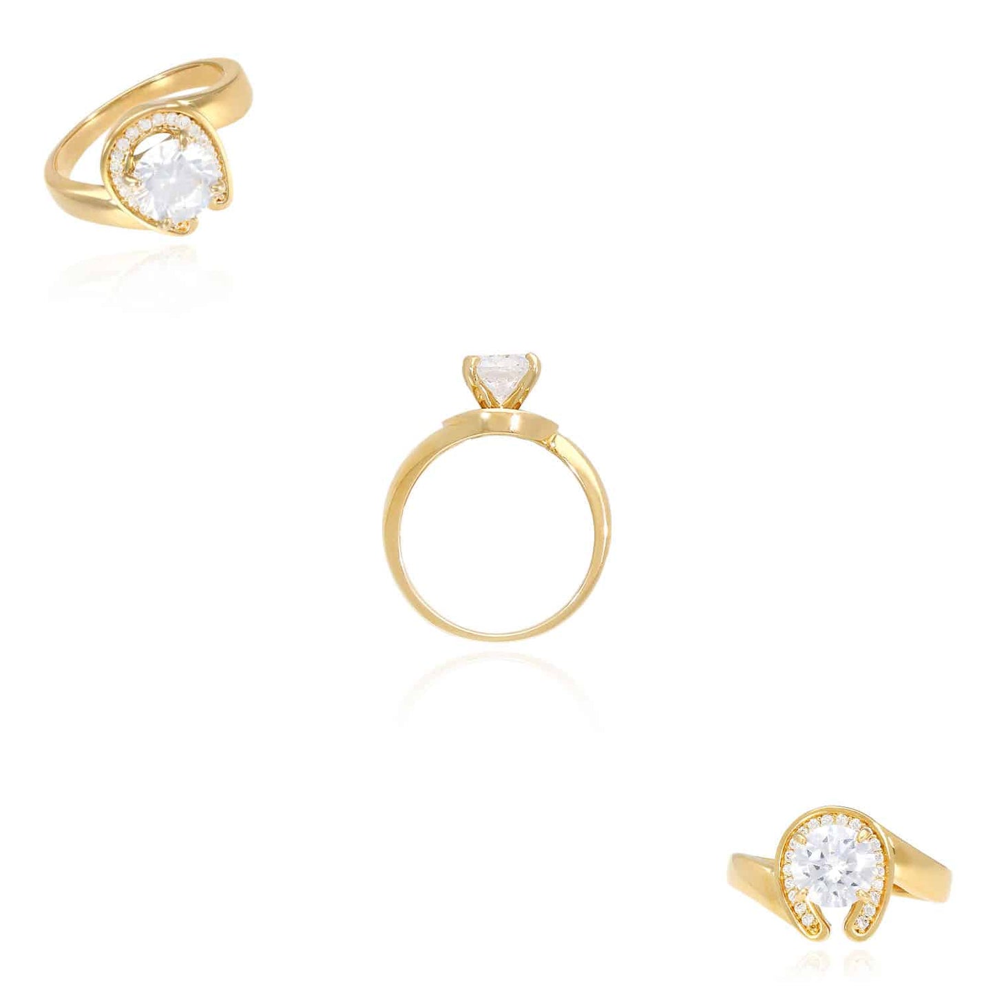1.70CTW CZ 14K Gold Yellow Horseshoe Engagement Ring