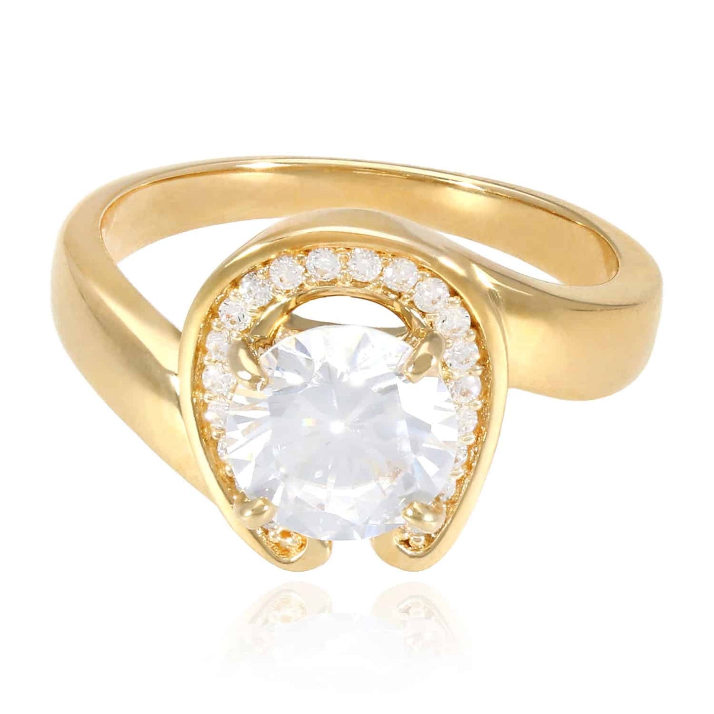 1.70CTW CZ 14K Gold Yellow Horseshoe Engagement Ring