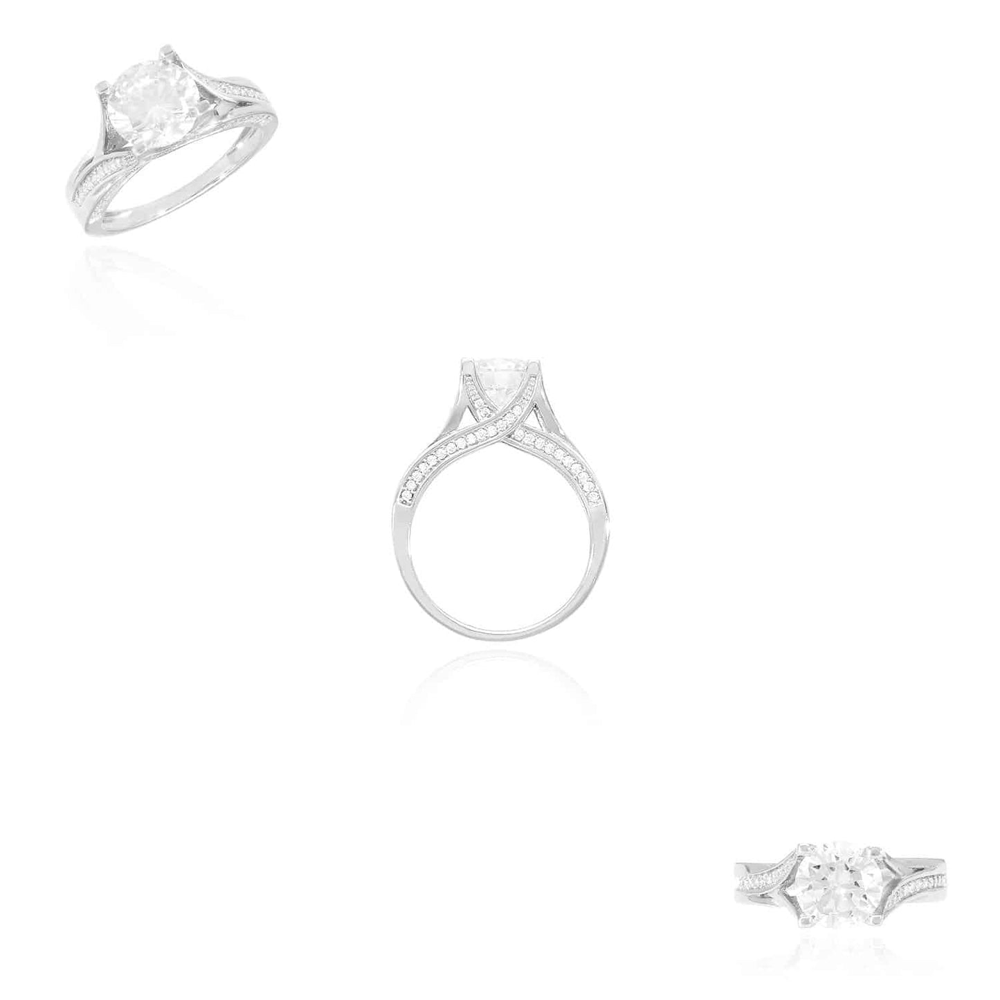 2.50CTW CZ 14K Gold White Split Shank Pave Engagement Ring