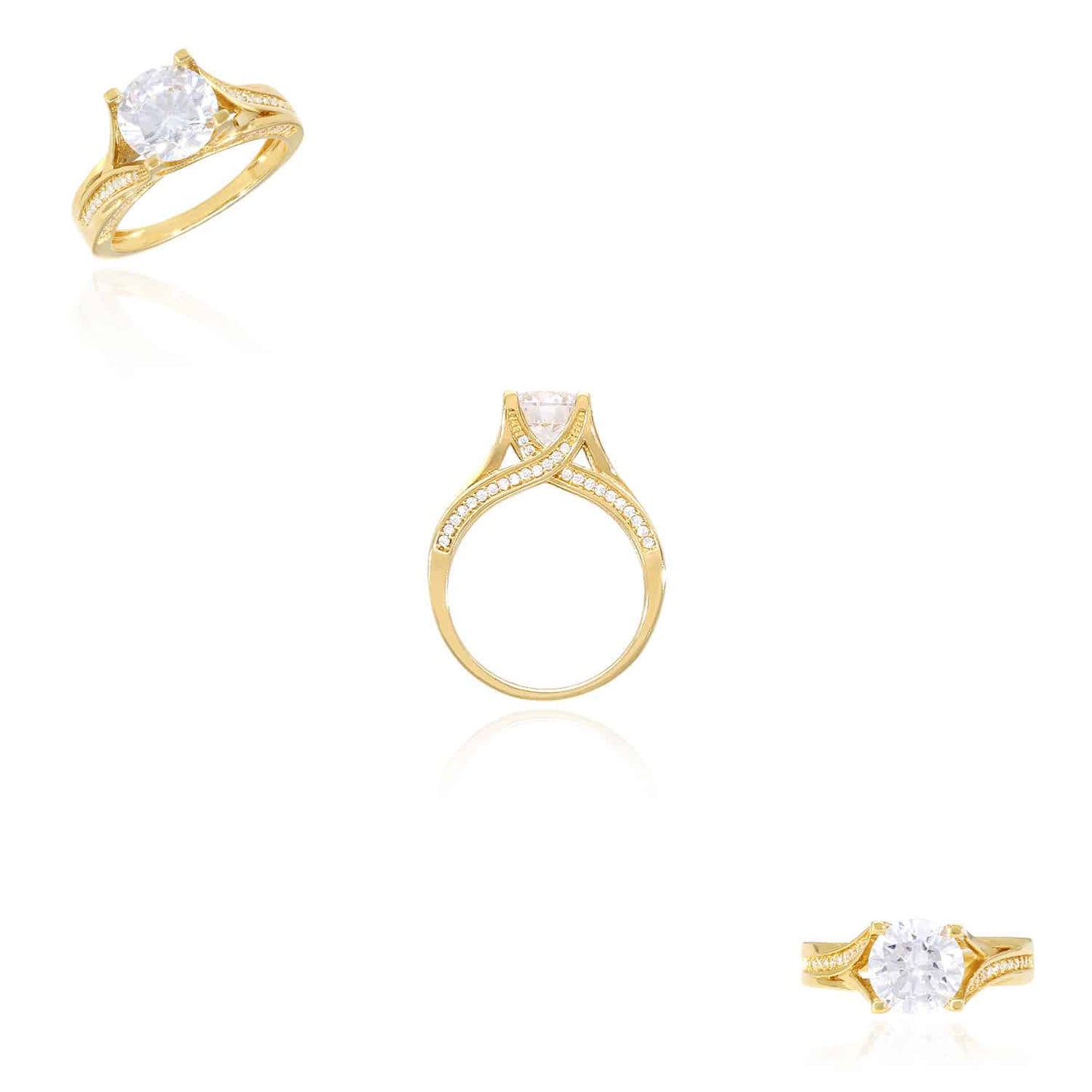 2.50CTW CZ 14K Gold Yellow Split Shank Pave Engagement Ring
