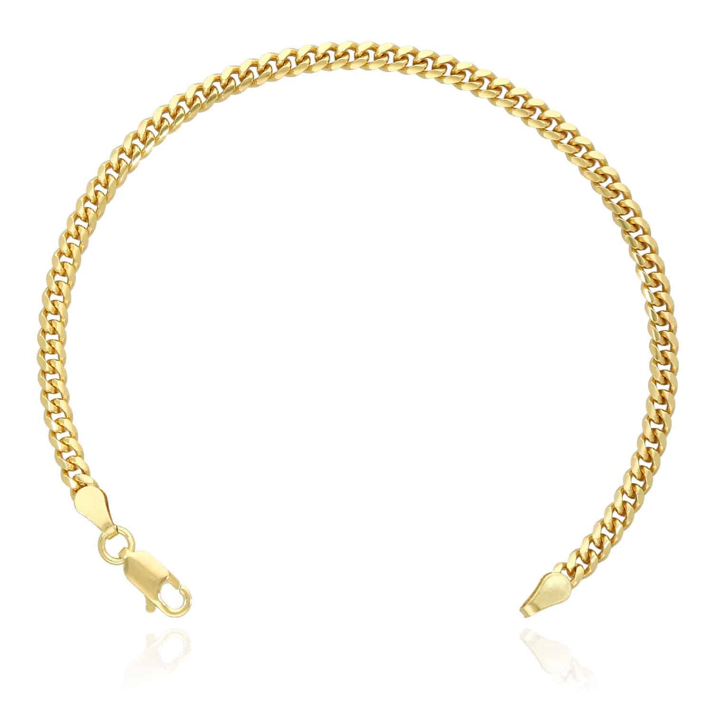 14k Yellow White Gold Over Silver Solid 3.5mm Miami Bracelet 7"