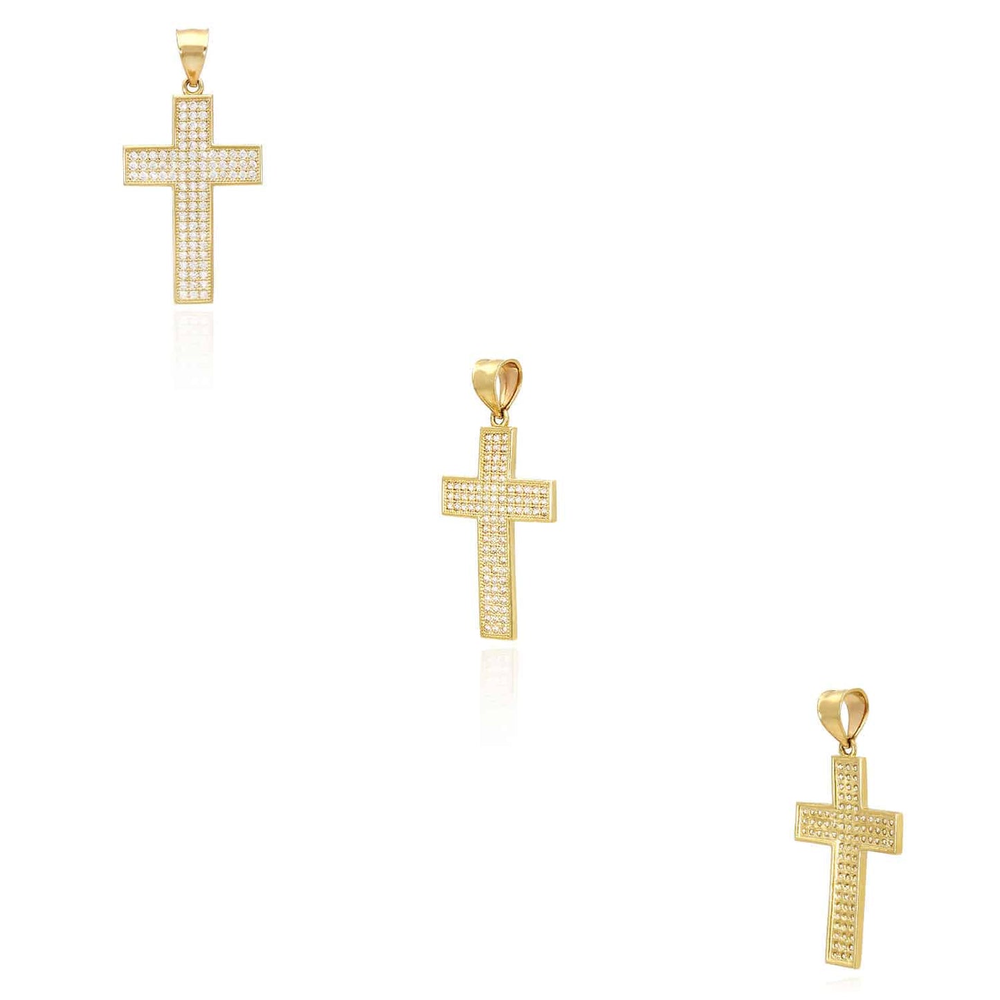 14K Yellow Gold CZ Pave Cross Pendant 1.57"