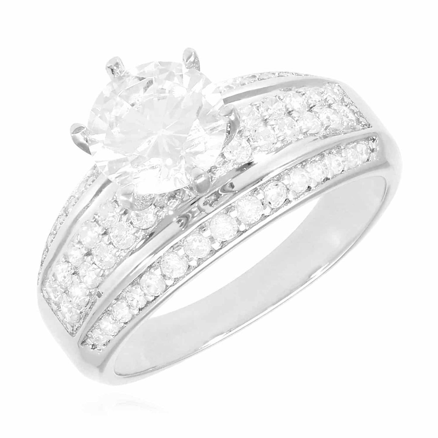 3.1CTW CZ 14K Gold White Wide Engagement Ring