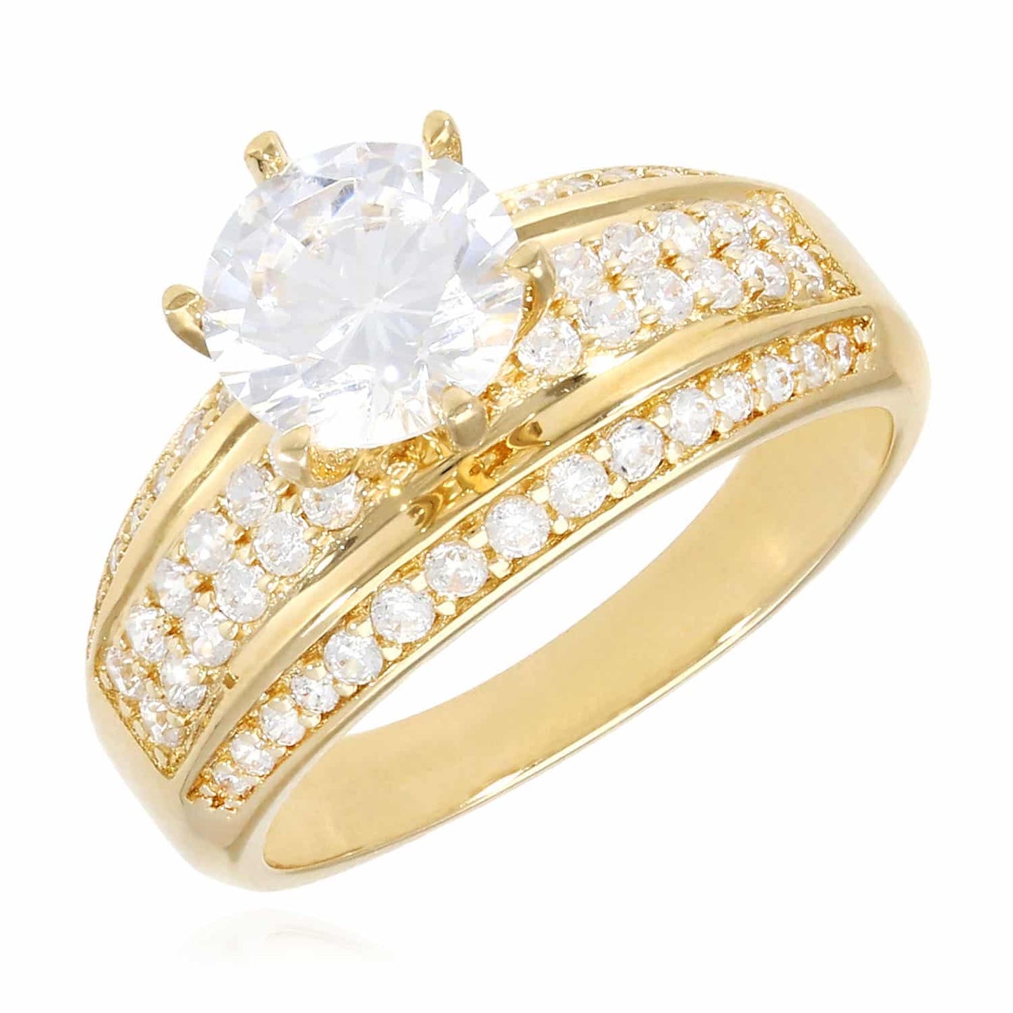 3.1CTW CZ 14K Gold Yellow Wide Engagement Ring