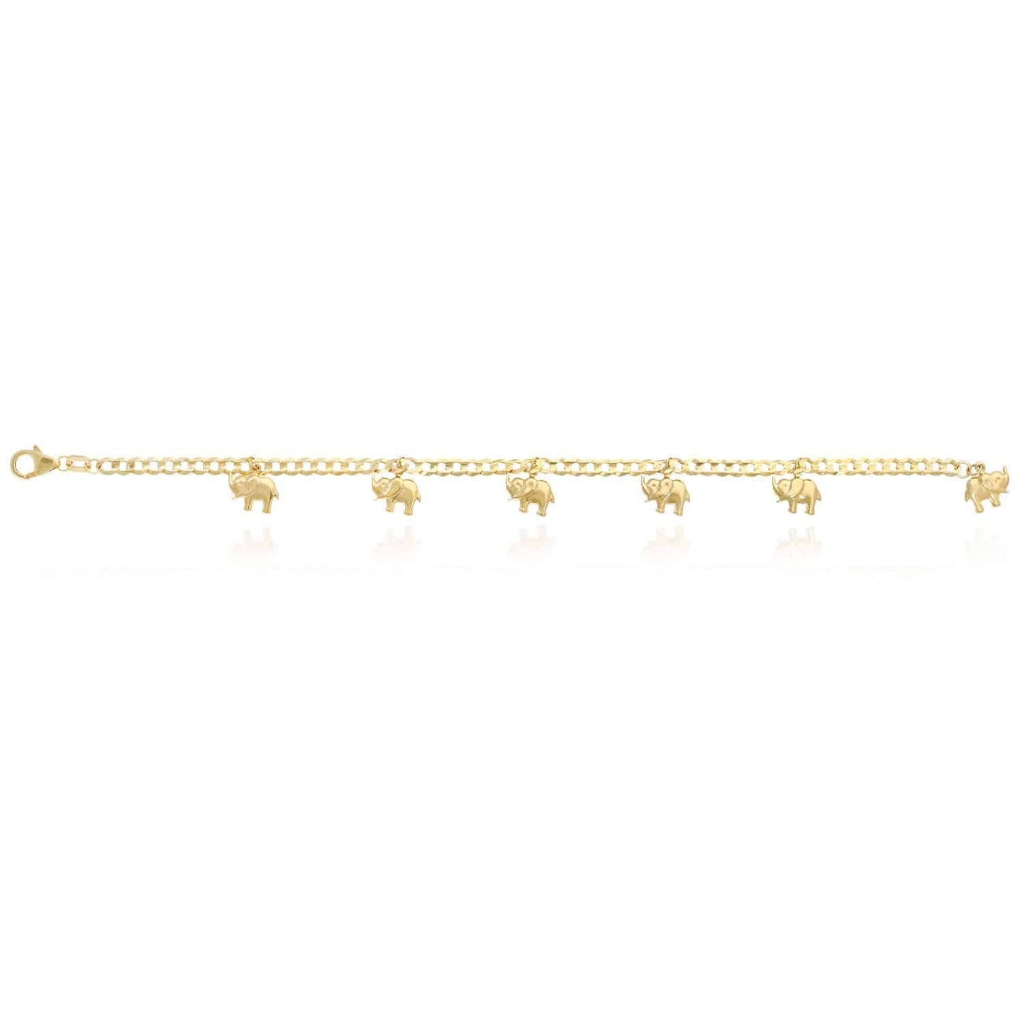 Solid 14K Gold Yellow Cuban Elephant Charm Bracelet 7.5"