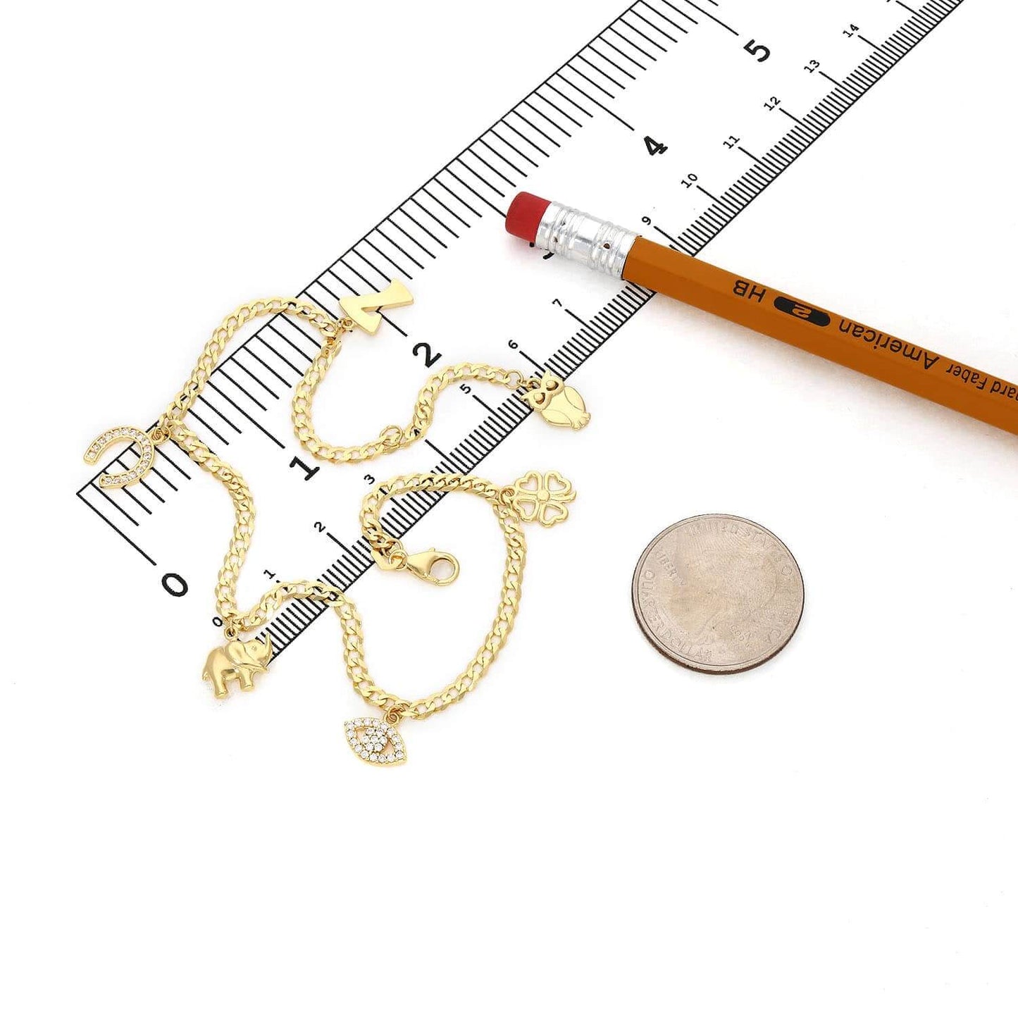Solid 14K Gold Yellow Lucky Charms Cuban Anklet Bracelet 9"-10" Adjustable