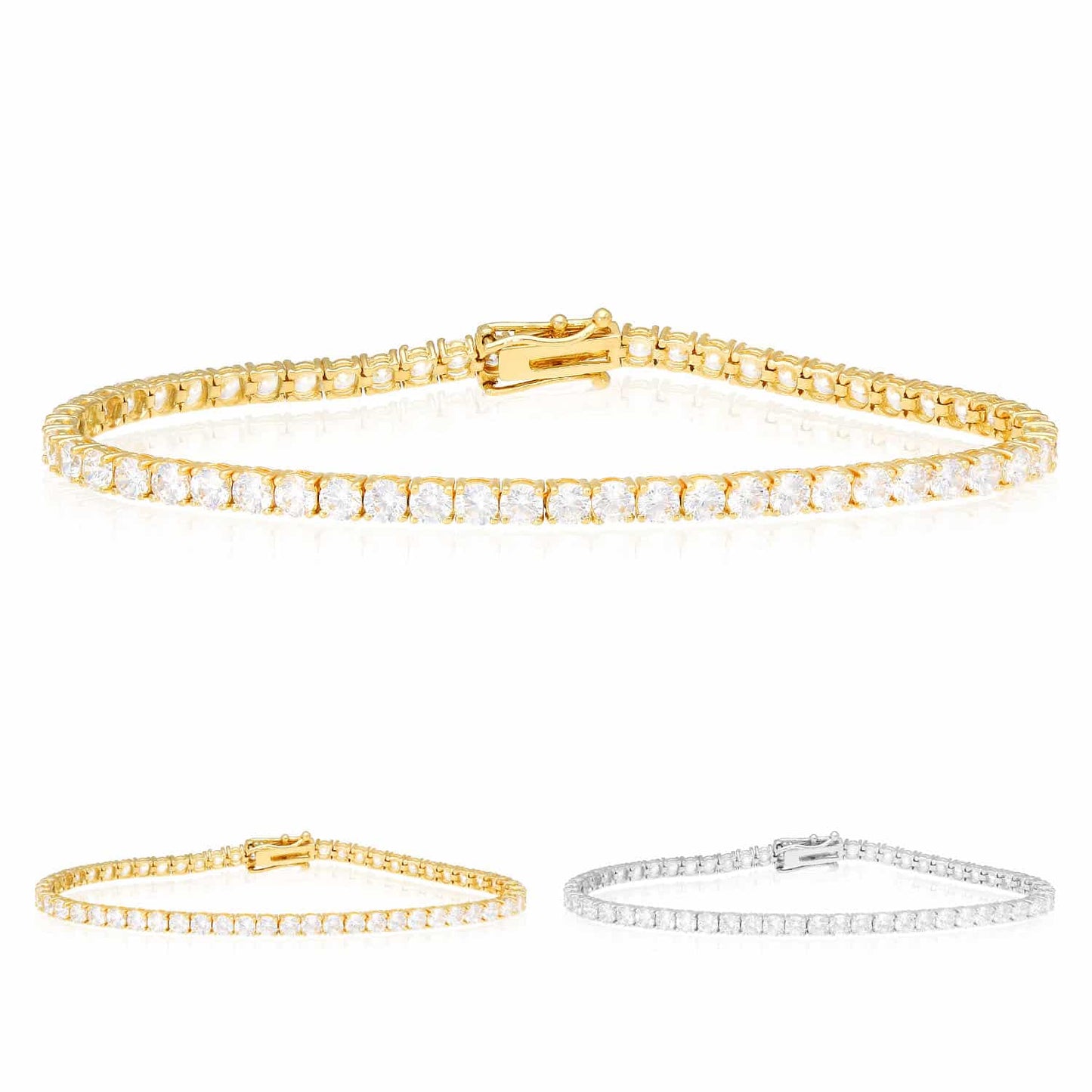 4.5CTW CZ 3mm Solid 14K Gold Yellow White Tennis Bracelet 7"