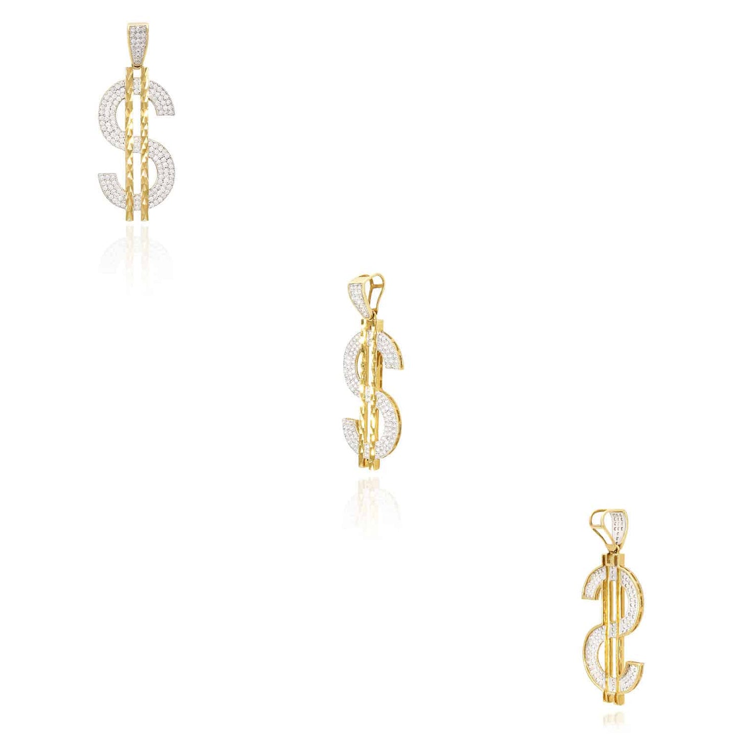 10K Yellow Gold CZ Dollar Sign Diamond Cut Pendant 1.97"