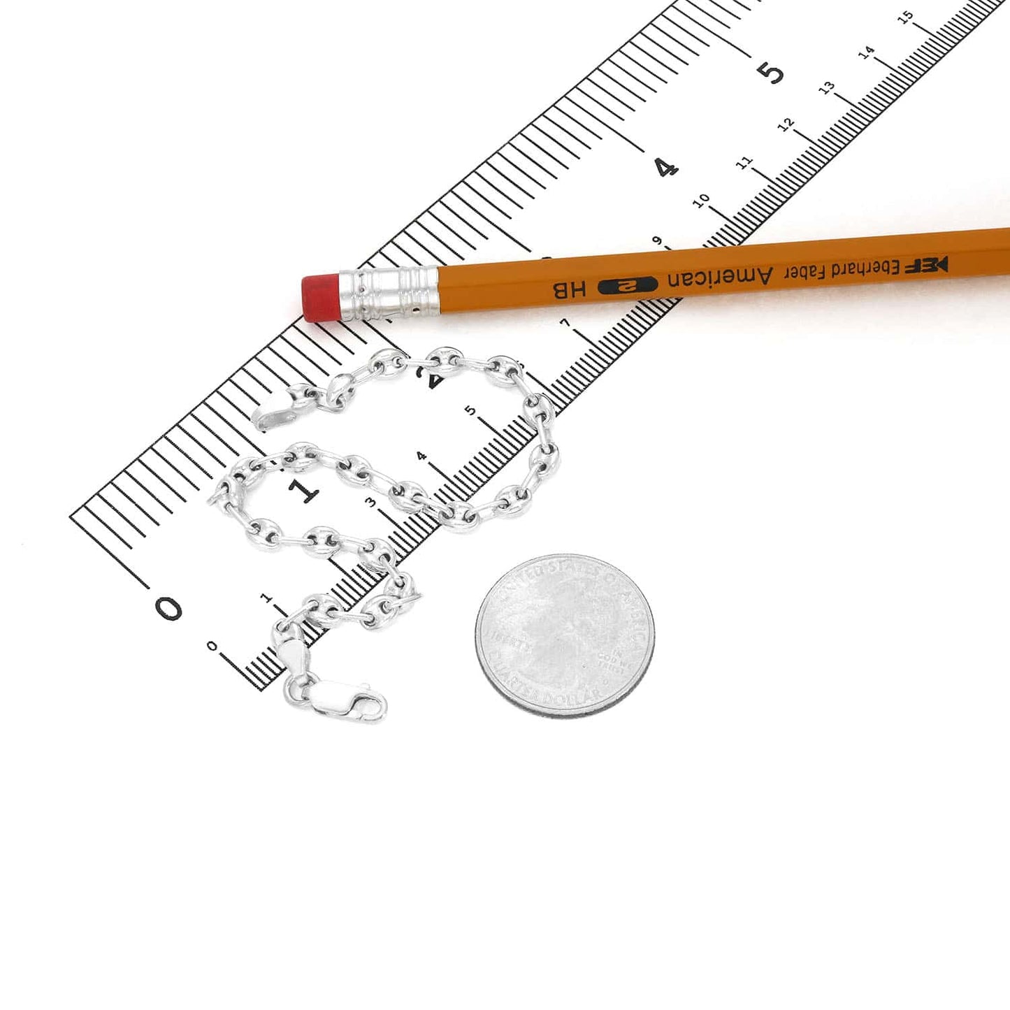 14K White Gold Over Sterling Silver 4.5mm Puffed Mariner Bracelet (Solid Links) 7"-8"