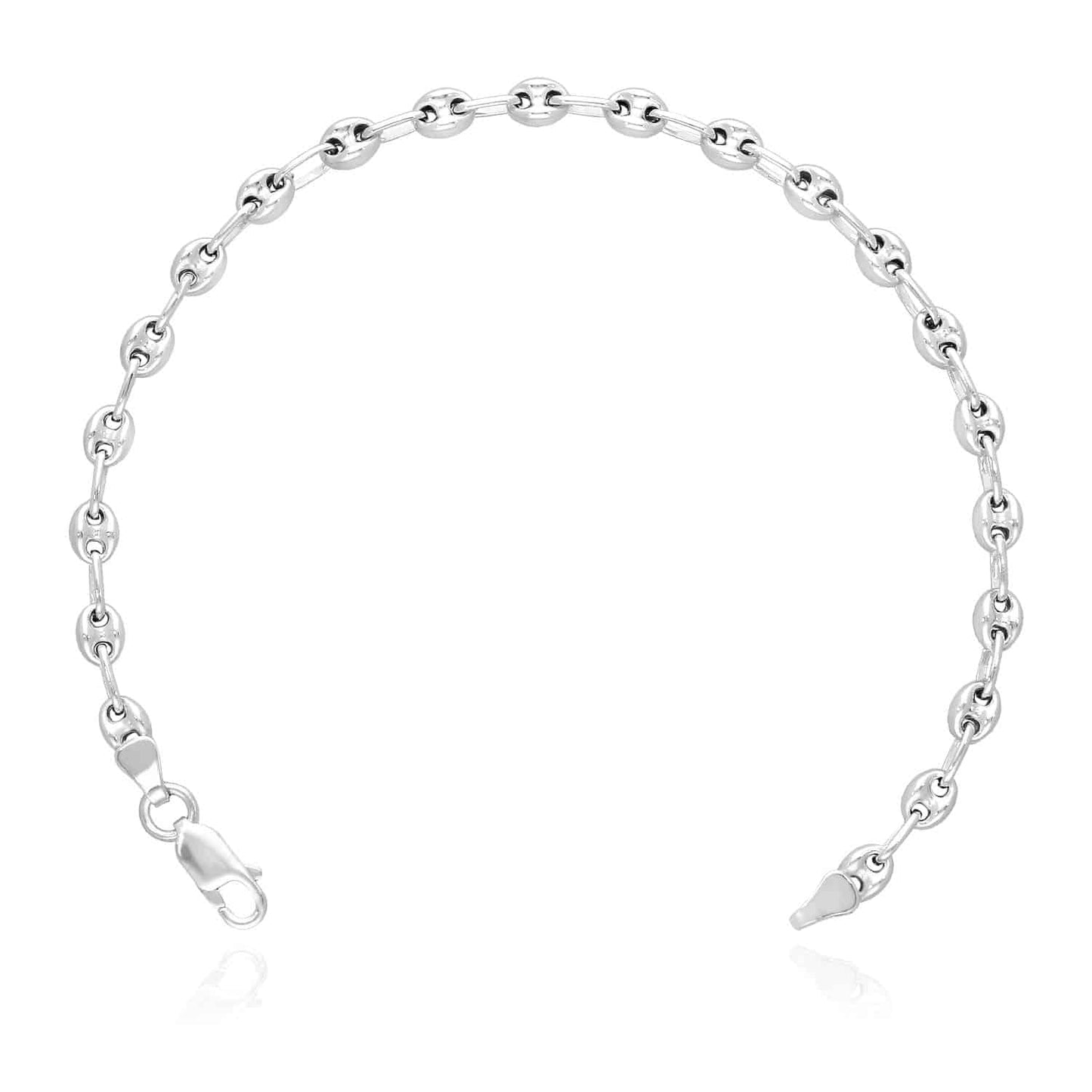 14K White Gold Over Sterling Silver 4.5mm Puffed Mariner Bracelet (Solid Links) 7"-8"