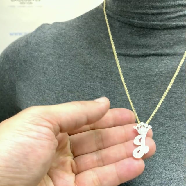 0.50CTW Real Diamond 10K Yellow Gold Crown Alphabet Letter Pendant 1.18"