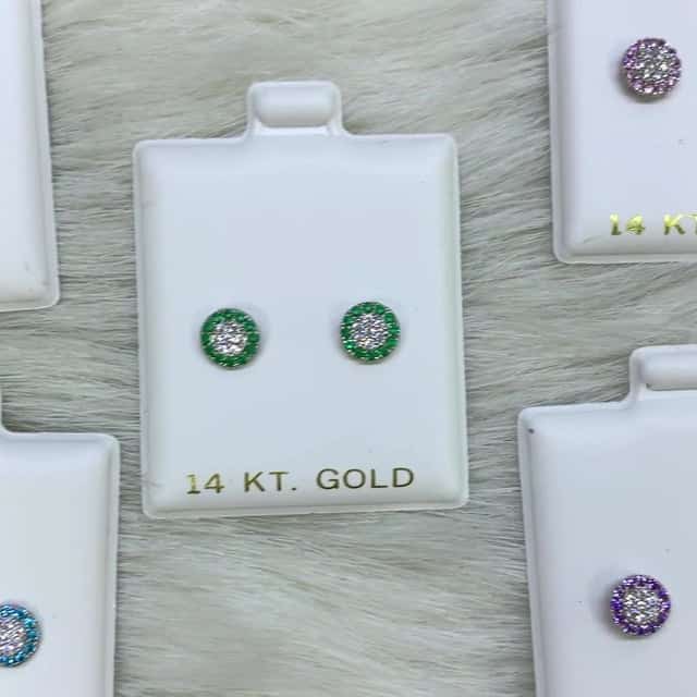 14K Gold CZ Gemstone Halo Round Cluster Screw Back Stud Earrings