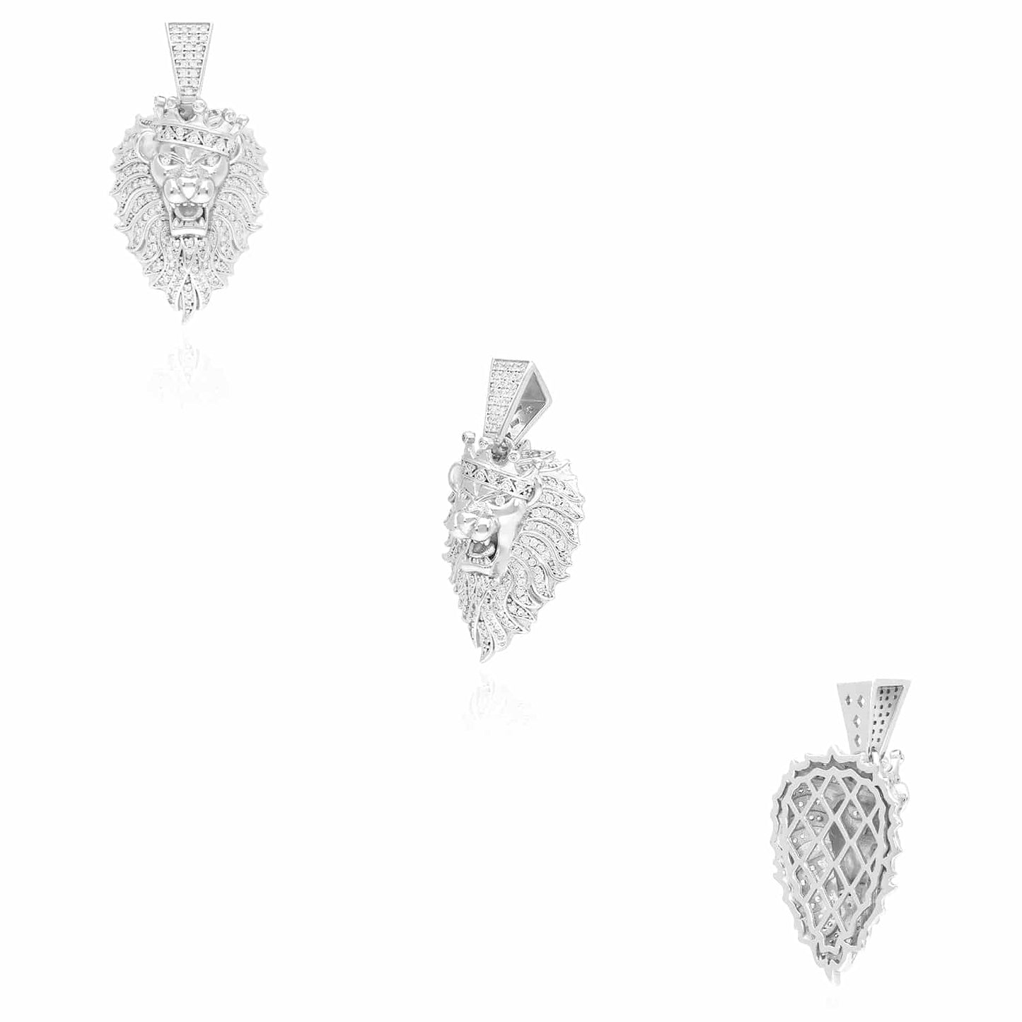 14k Gold Plated Silver Cubic Zirconia Lion Crown Face Charm Pendant 1.57"