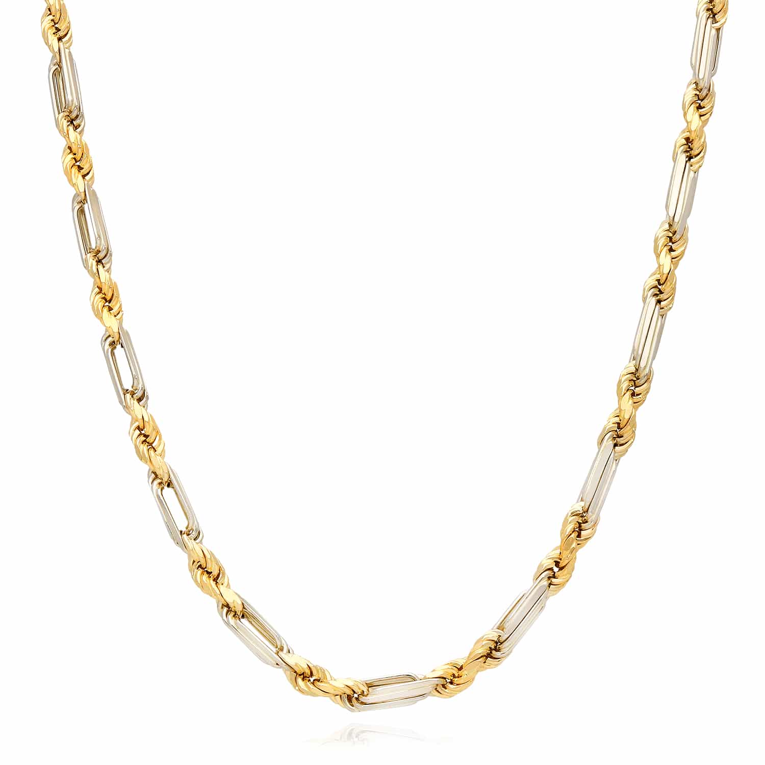 14K Two-Tone Gold 4mm Milano Figaro Rope Chain (Solid Links) 20