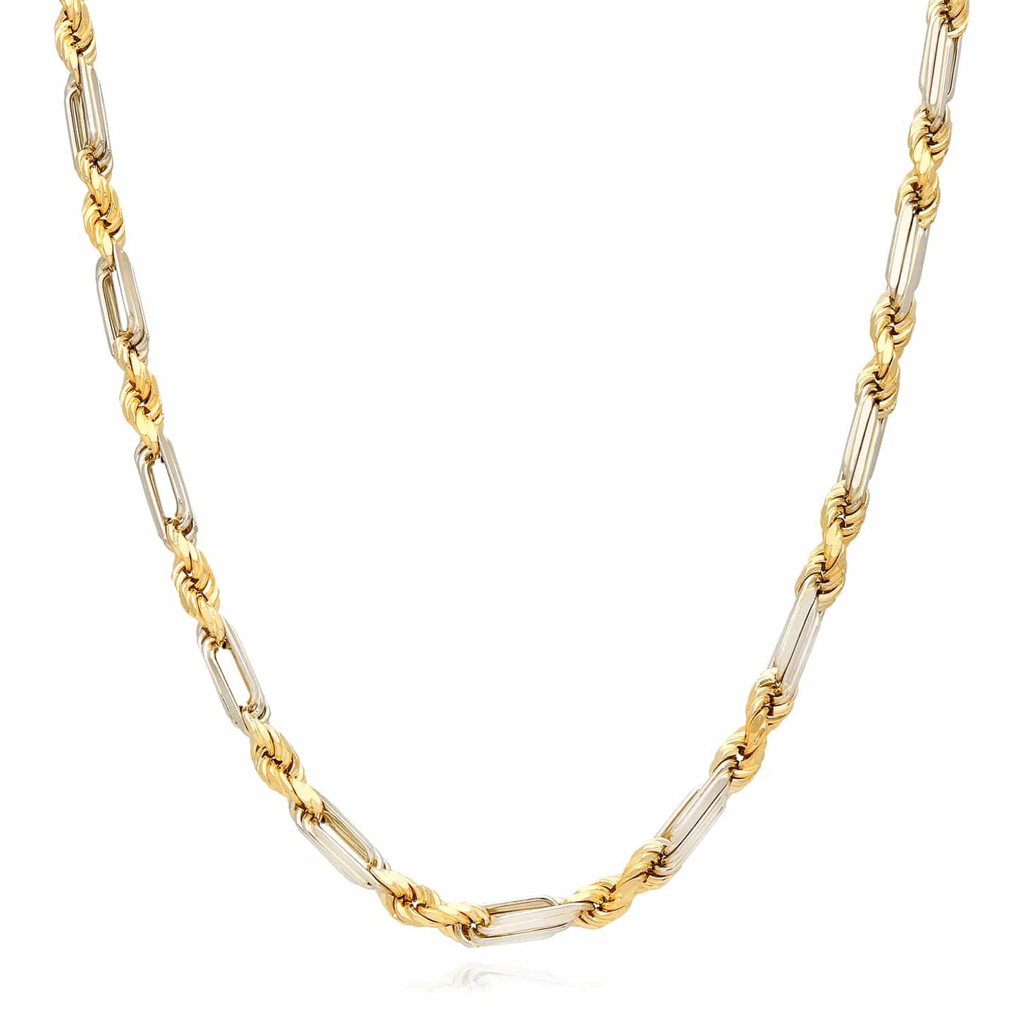Solid 14K Two-Tone Gold 4mm Milano Figaro Rope Chain Necklace 20"-26"