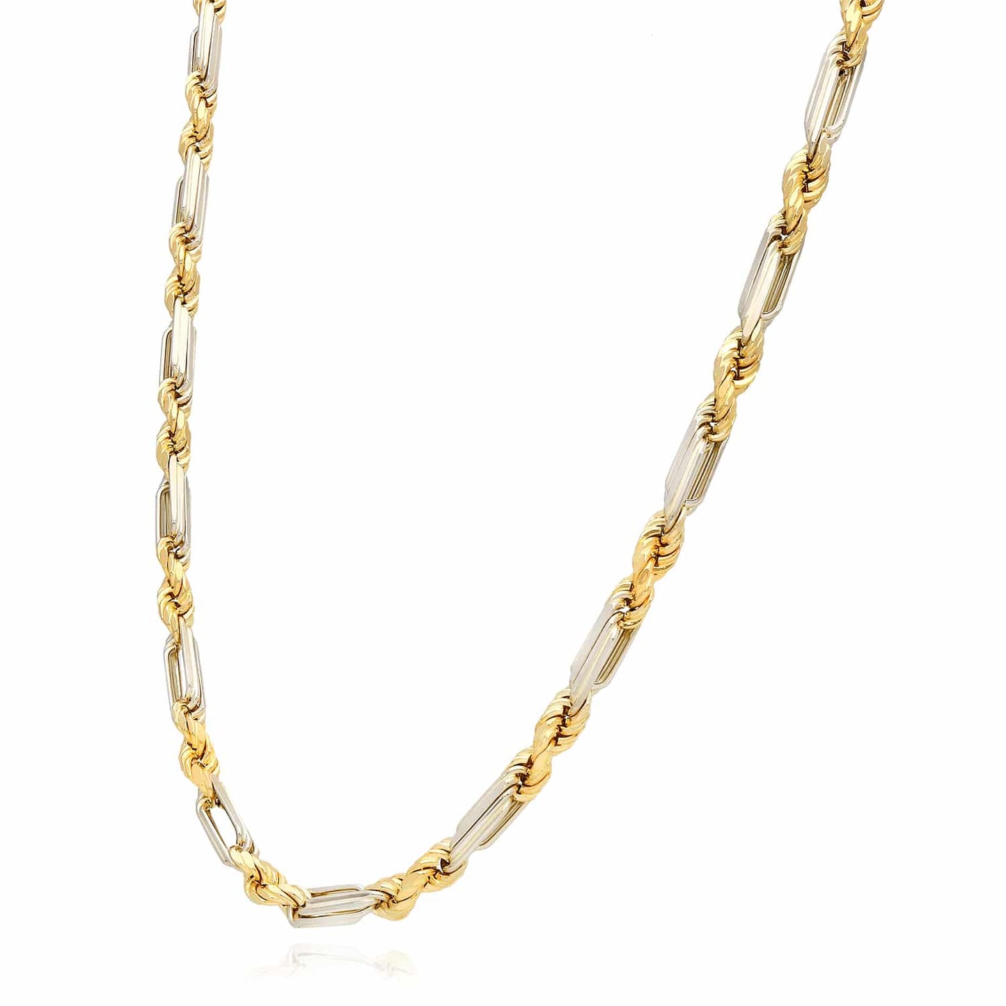 Solid 14K Two-Tone Gold 4mm Milano Figaro Rope Chain Necklace 20"-26"