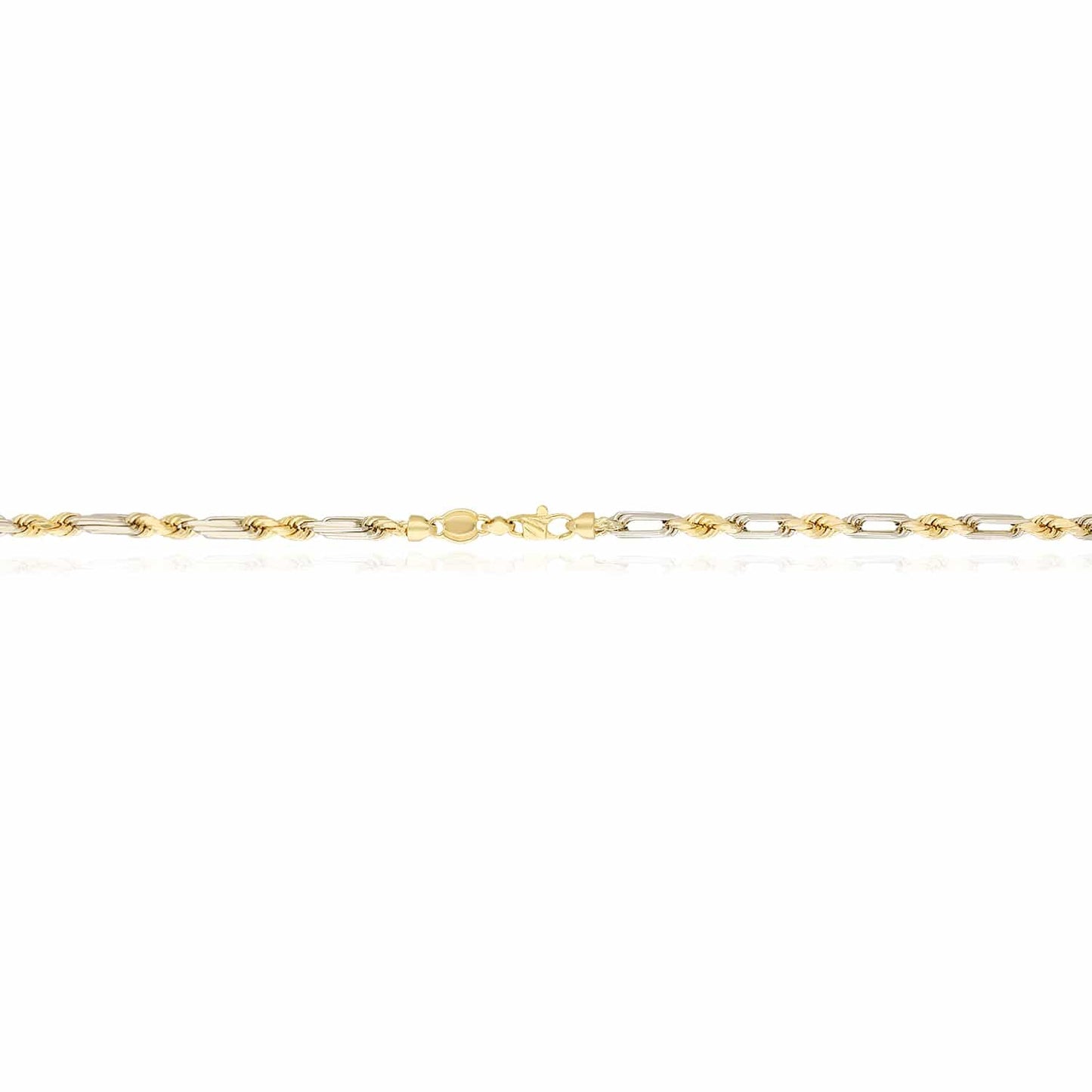 Solid 14K Two-Tone Gold 4mm Milano Figaro Rope Chain Necklace 20"-26"