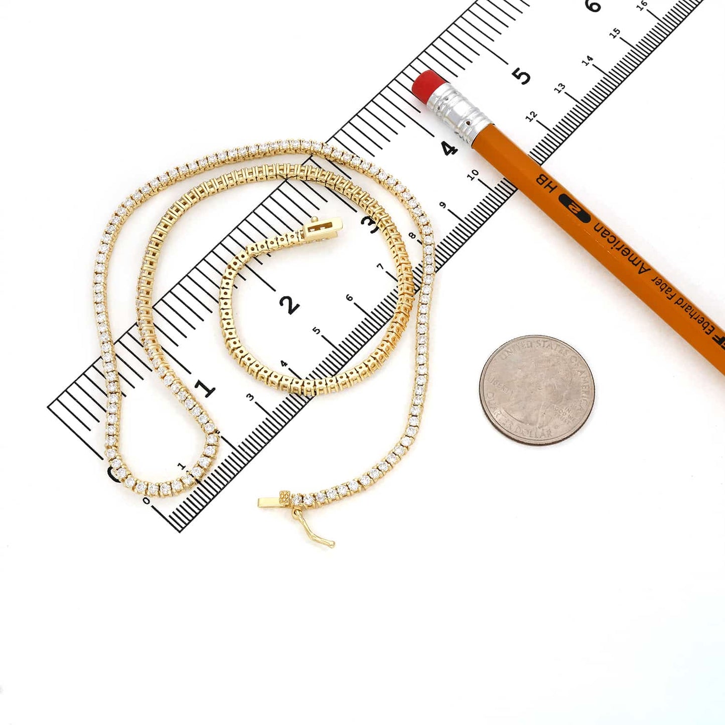 9CTW CZ 2.8mm 14k Yellow Gold Over Silver Tennis Necklace 15"-20"