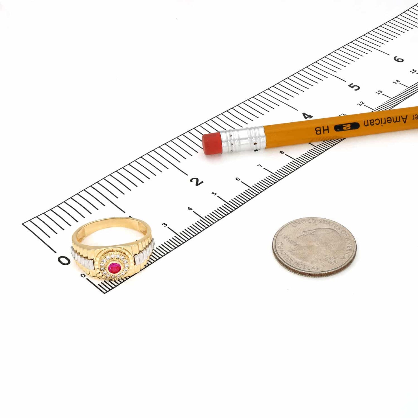 14K Gold Red Ruby CZ Jubilee Signet Ring