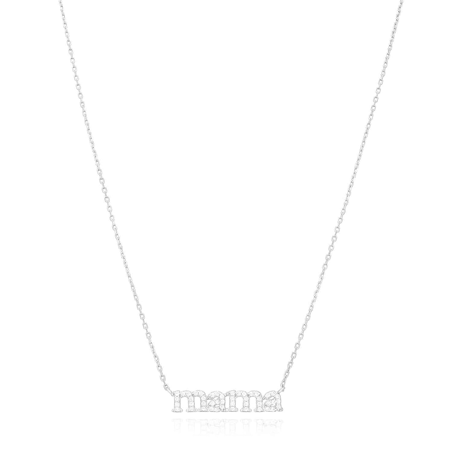 14K Yellow White Gold Over Silver CZ MAMA Plate Cable Necklace 16-18" Adjustable
