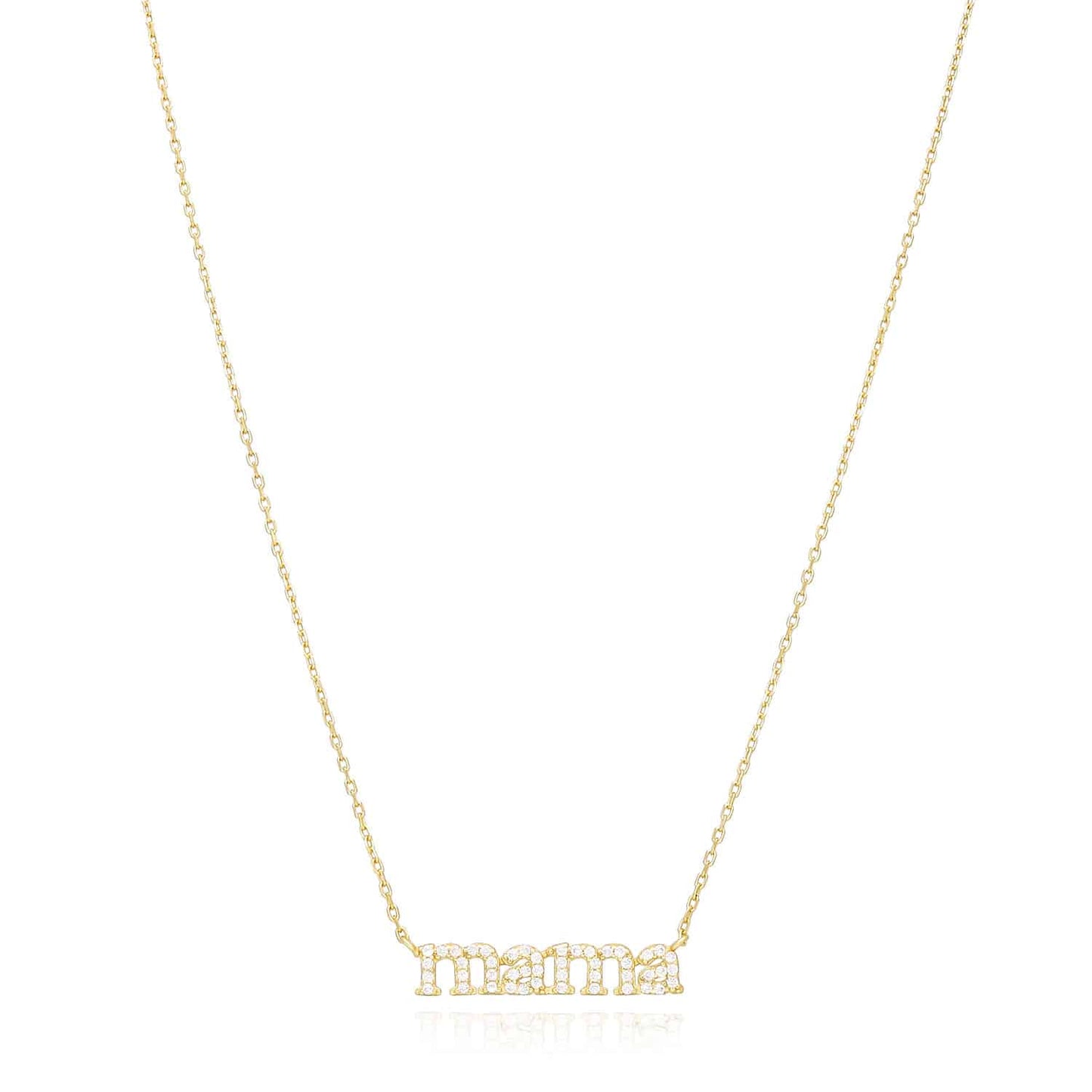 14K Yellow White Gold Over Silver CZ MAMA Plate Cable Necklace 16-18" Adjustable