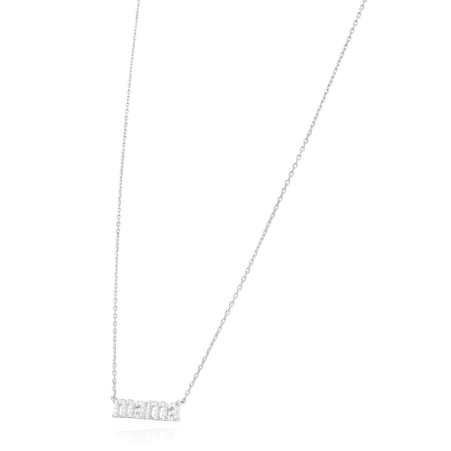 14K Yellow White Gold Over Silver CZ MAMA Plate Cable Necklace 16-18" Adjustable