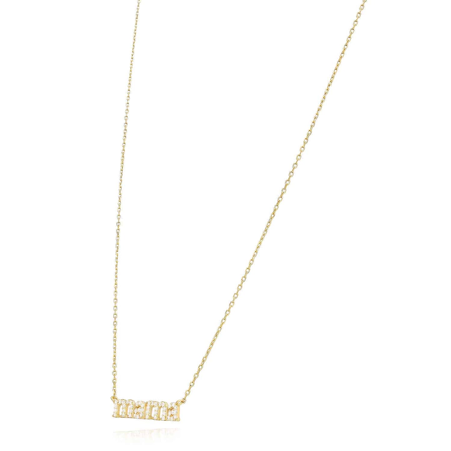 14K Yellow White Gold Over Silver CZ MAMA Plate Cable Necklace 16-18" Adjustable