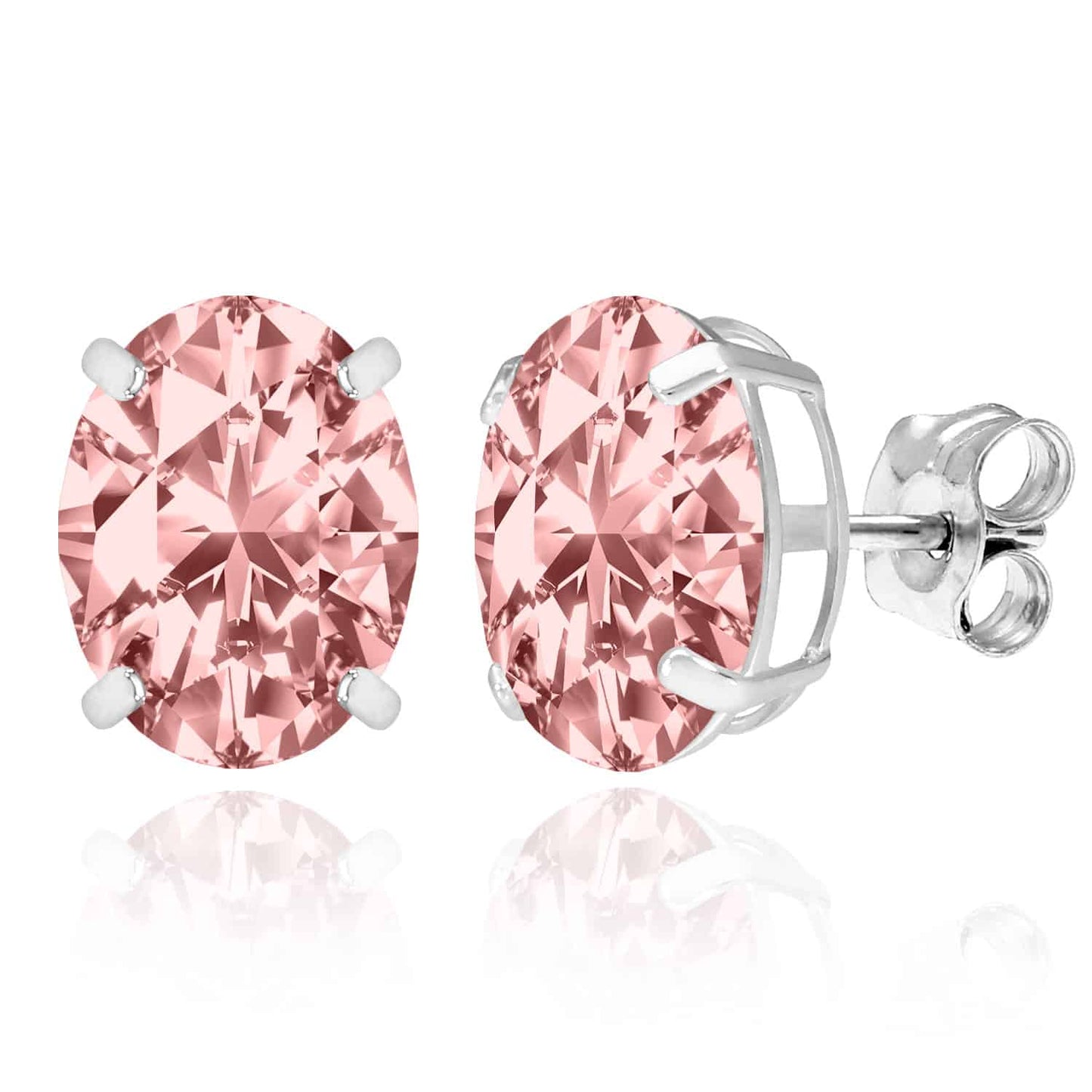 5CTW Birthstone Oval Simulated Gemstone Basket-Set 14K White Gold Stud Earrings
