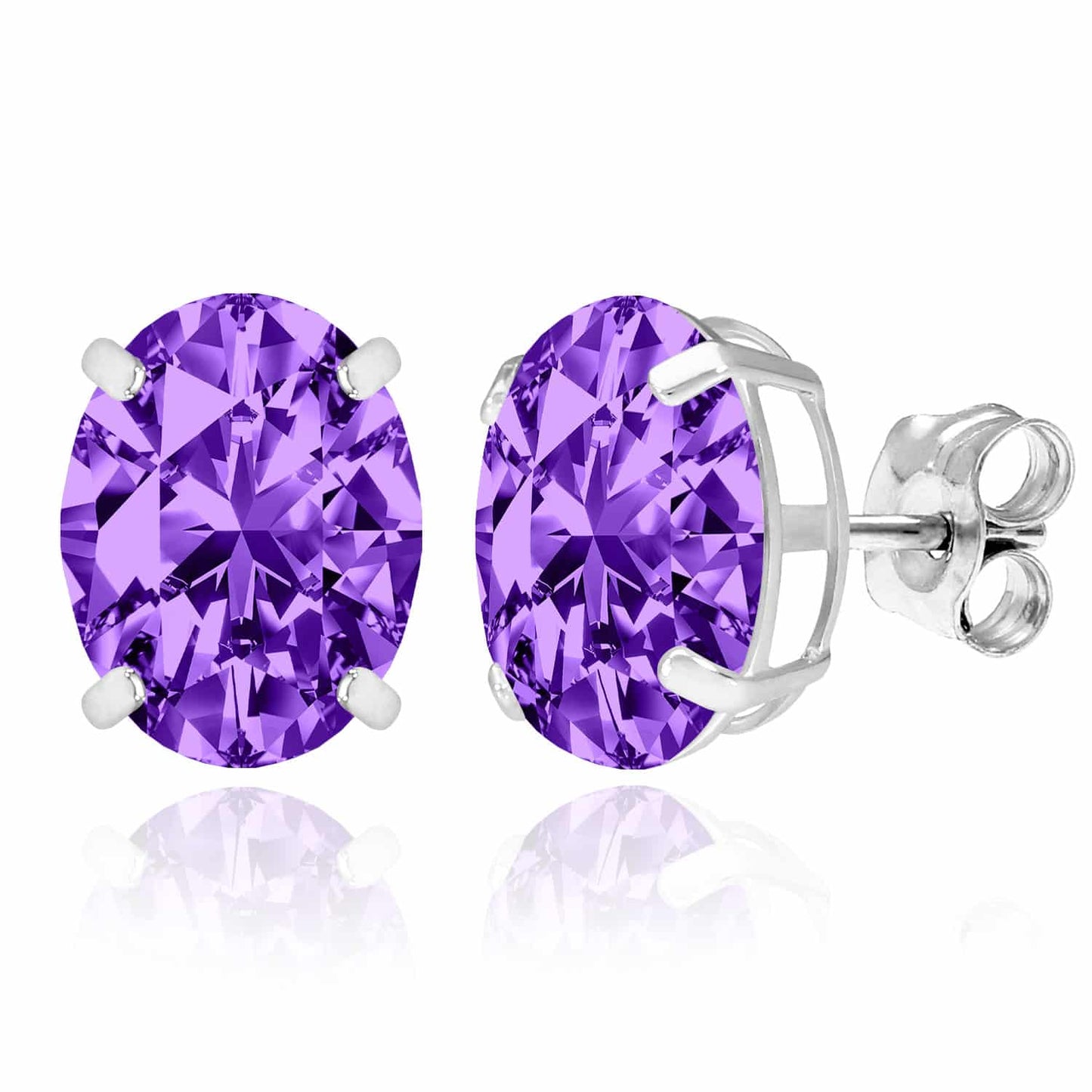 5CTW Birthstone Oval Simulated Gemstone Basket-Set 14K White Gold Stud Earrings