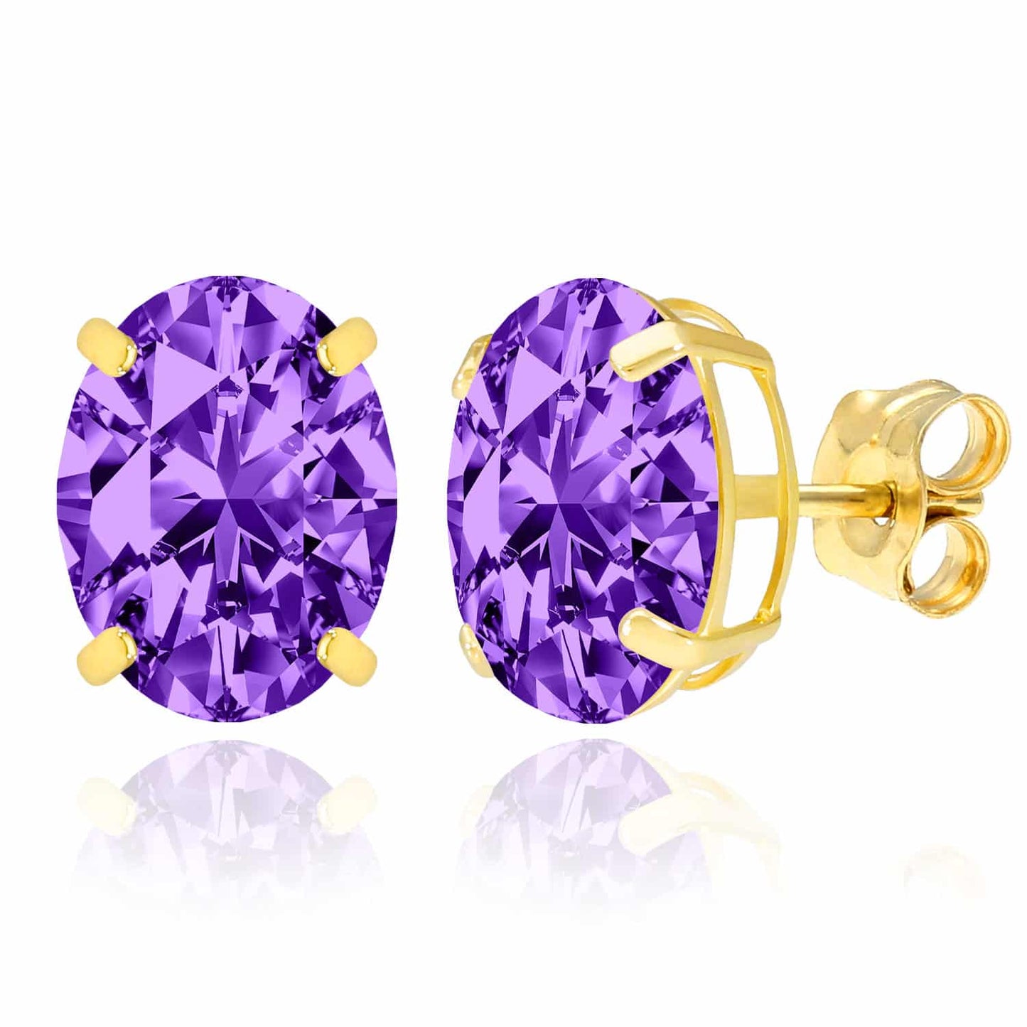 5CTW Birthstone Oval Simulated Gemstone Basket-Set 14K Gold Stud Earrings