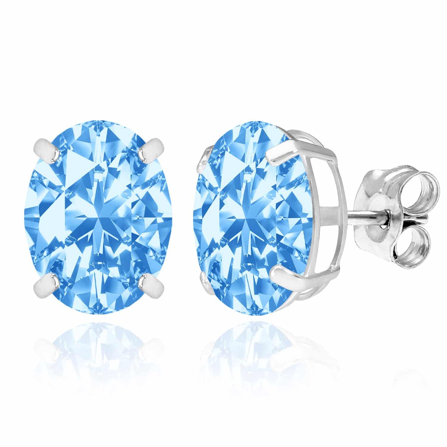 5CTW Birthstone Oval Simulated Gemstone Basket-Set 14K White Gold Stud Earrings