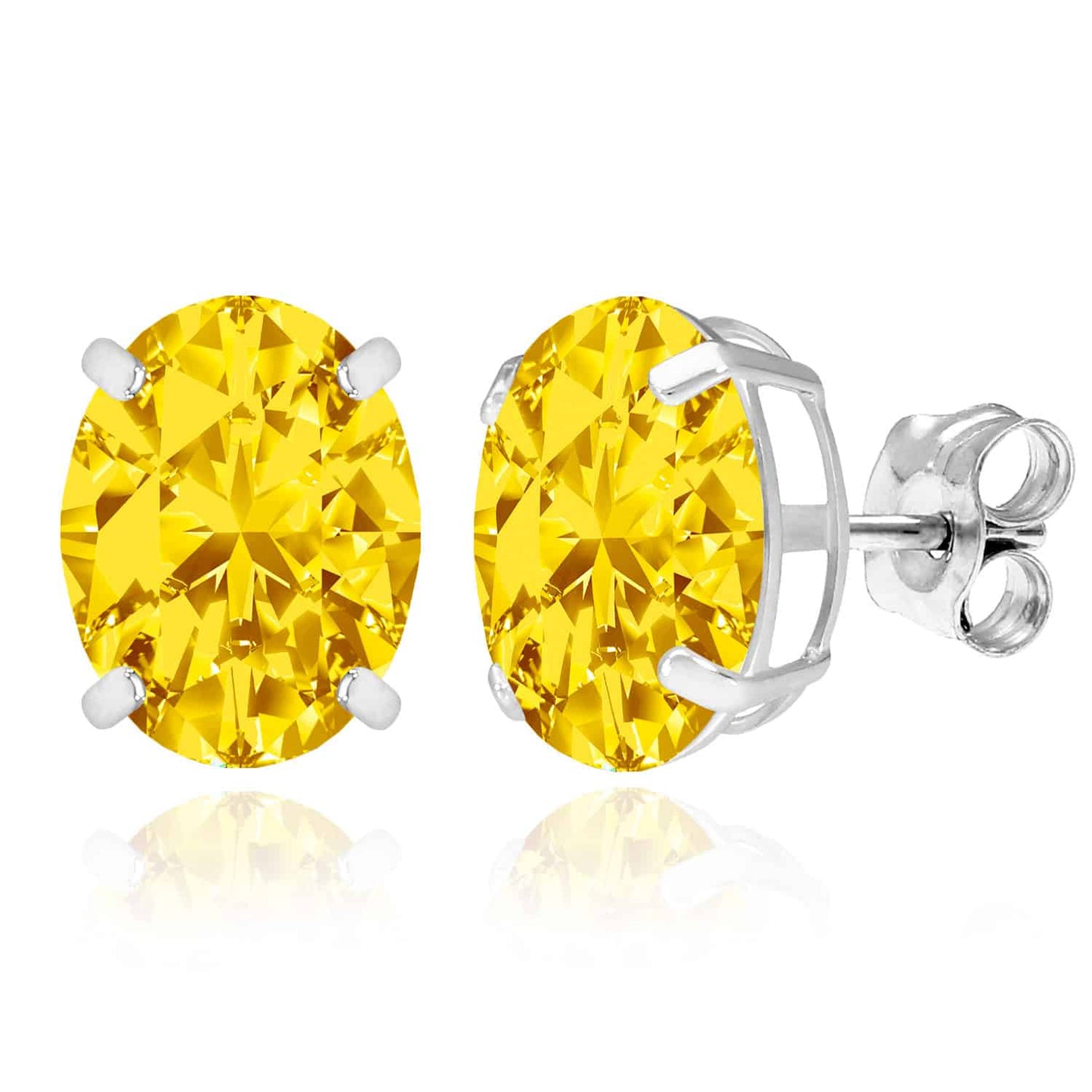 5CTW Birthstone Oval Simulated Gemstone Basket-Set 14K White Gold Stud Earrings
